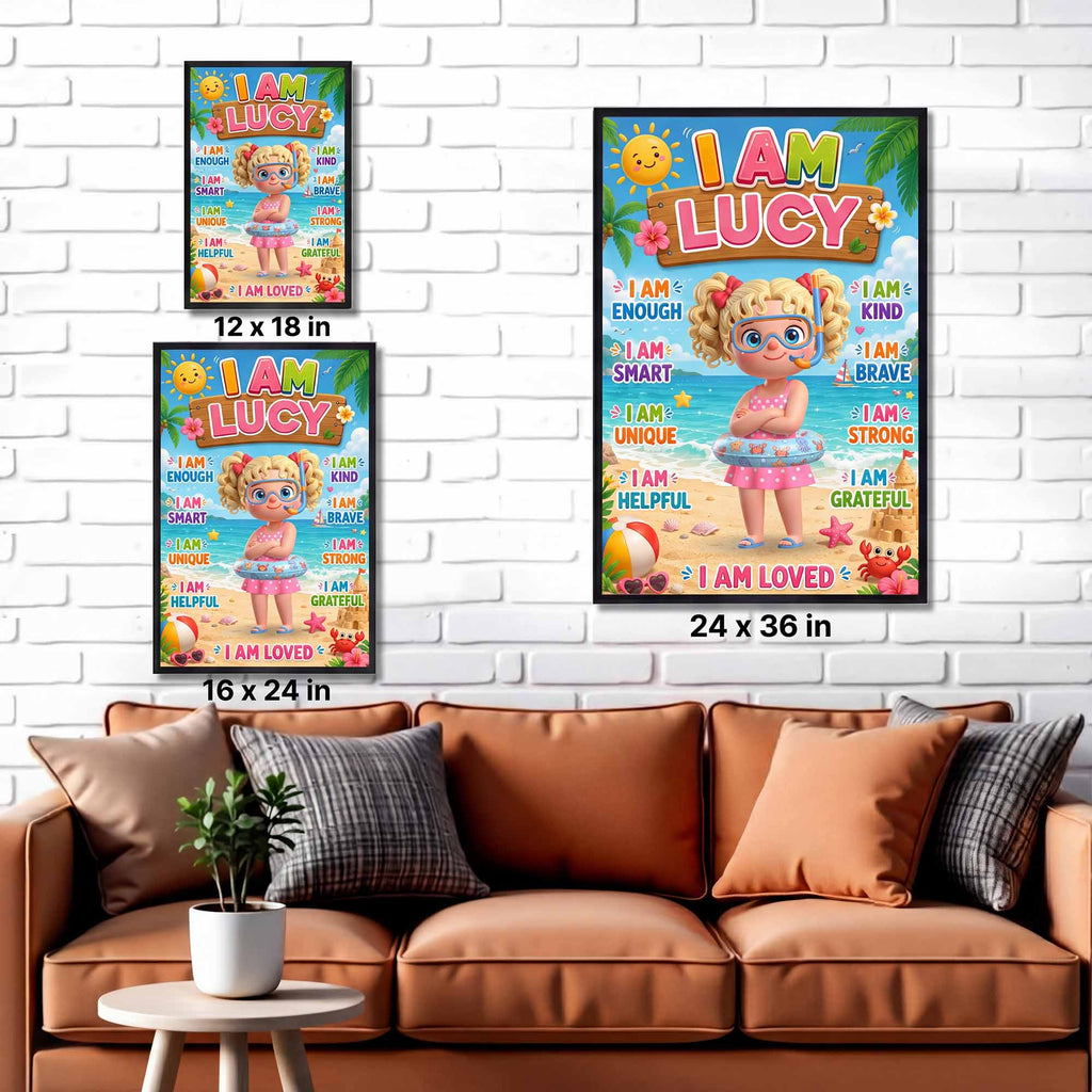 Personalized Beach Girl Poster Custom Name Gift for Kids Poster GradoCreations