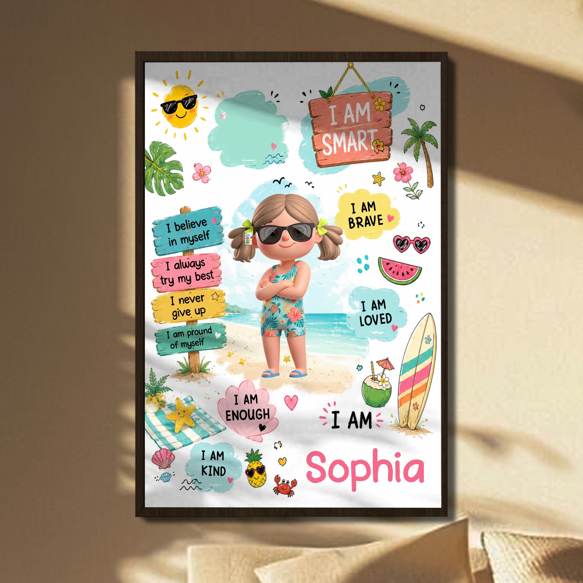 Personalized Vertical Poster Custom Name Beach Girl Art Gift Poster GradoCreations
