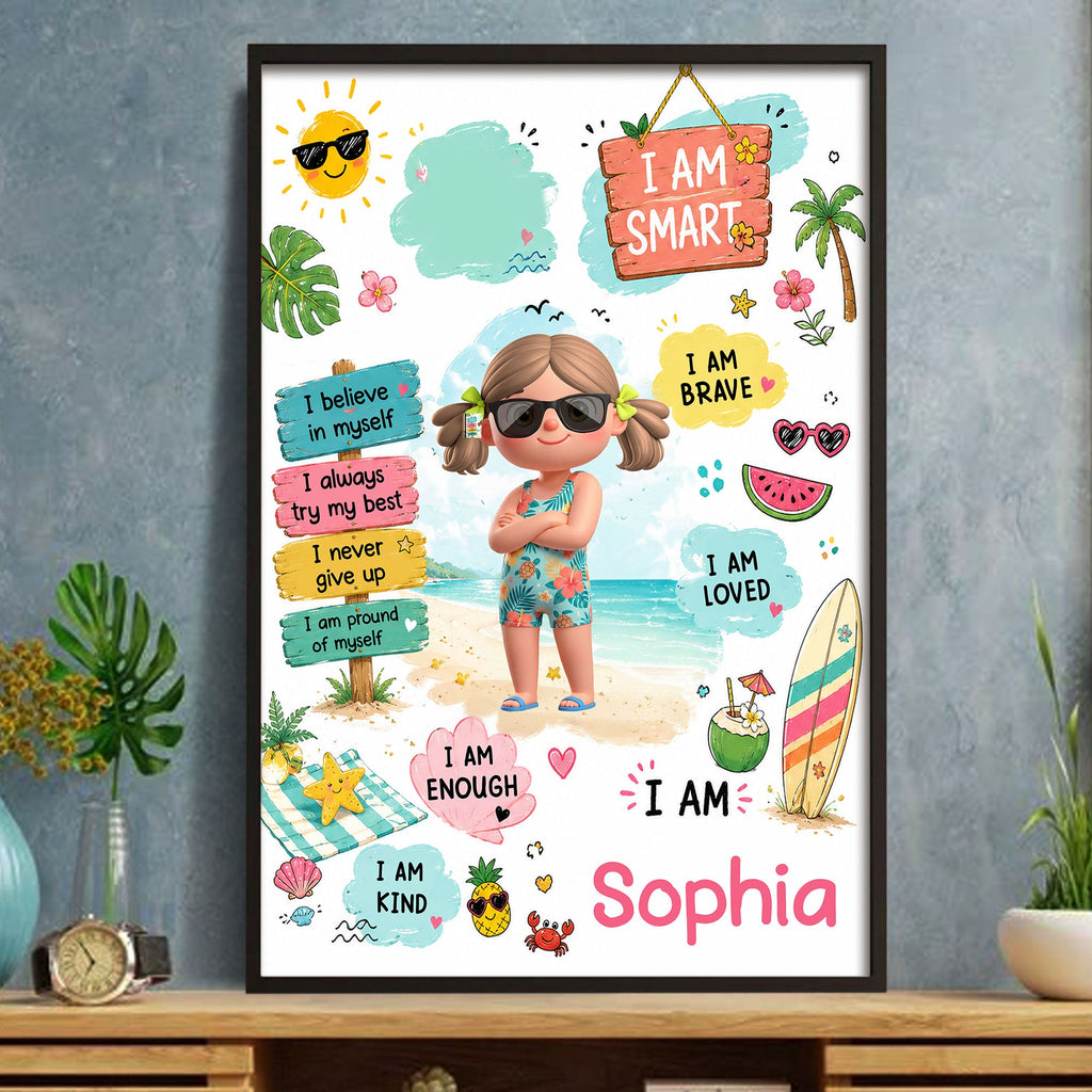 Personalized Vertical Poster Custom Name Beach Girl Art Gift Poster GradoCreations