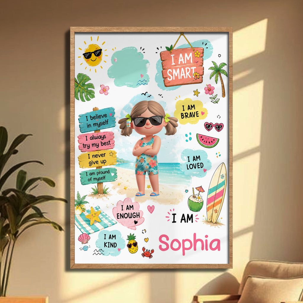 Personalized Vertical Poster Custom Name Beach Girl Art Gift Poster GradoCreations