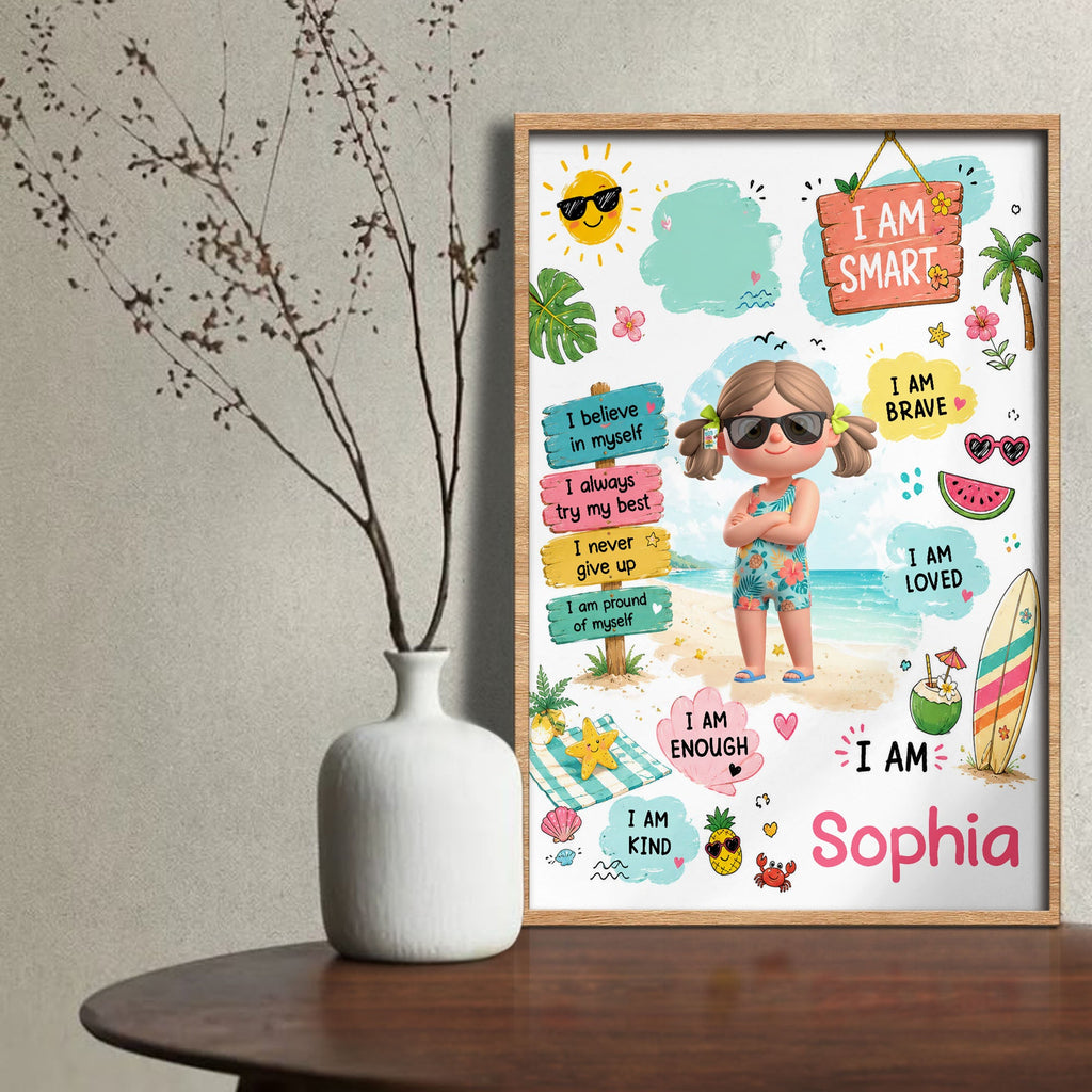 Personalized Vertical Poster Custom Name Beach Girl Art Gift Poster GradoCreations