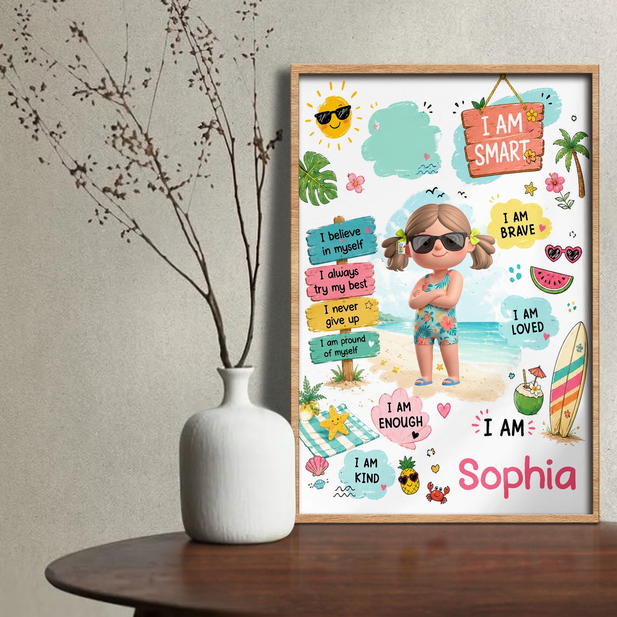Personalized Vertical Poster Custom Name Beach Girl Art Gift Poster GradoCreations