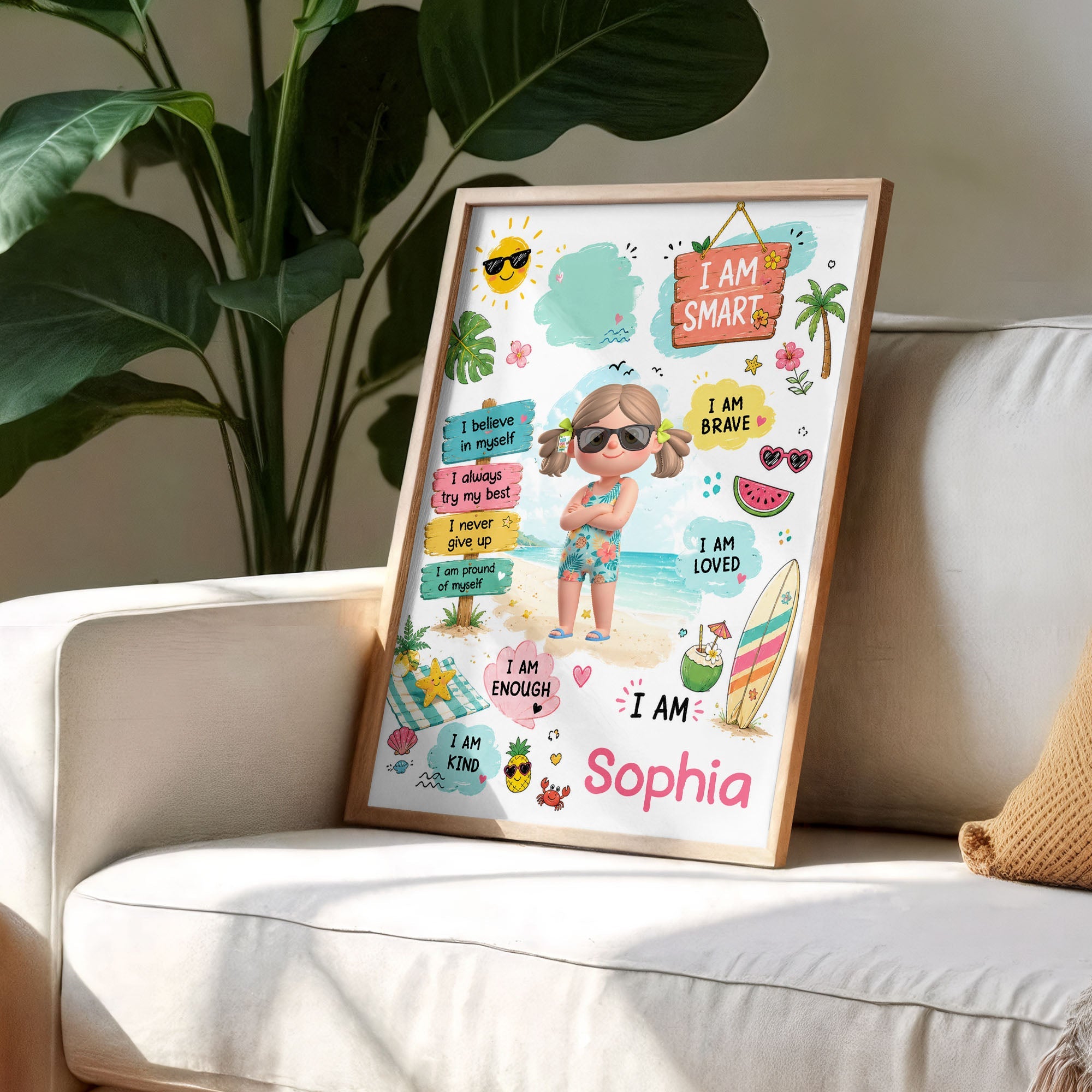 Personalized Vertical Poster Custom Name Beach Girl Art Gift Poster GradoCreations