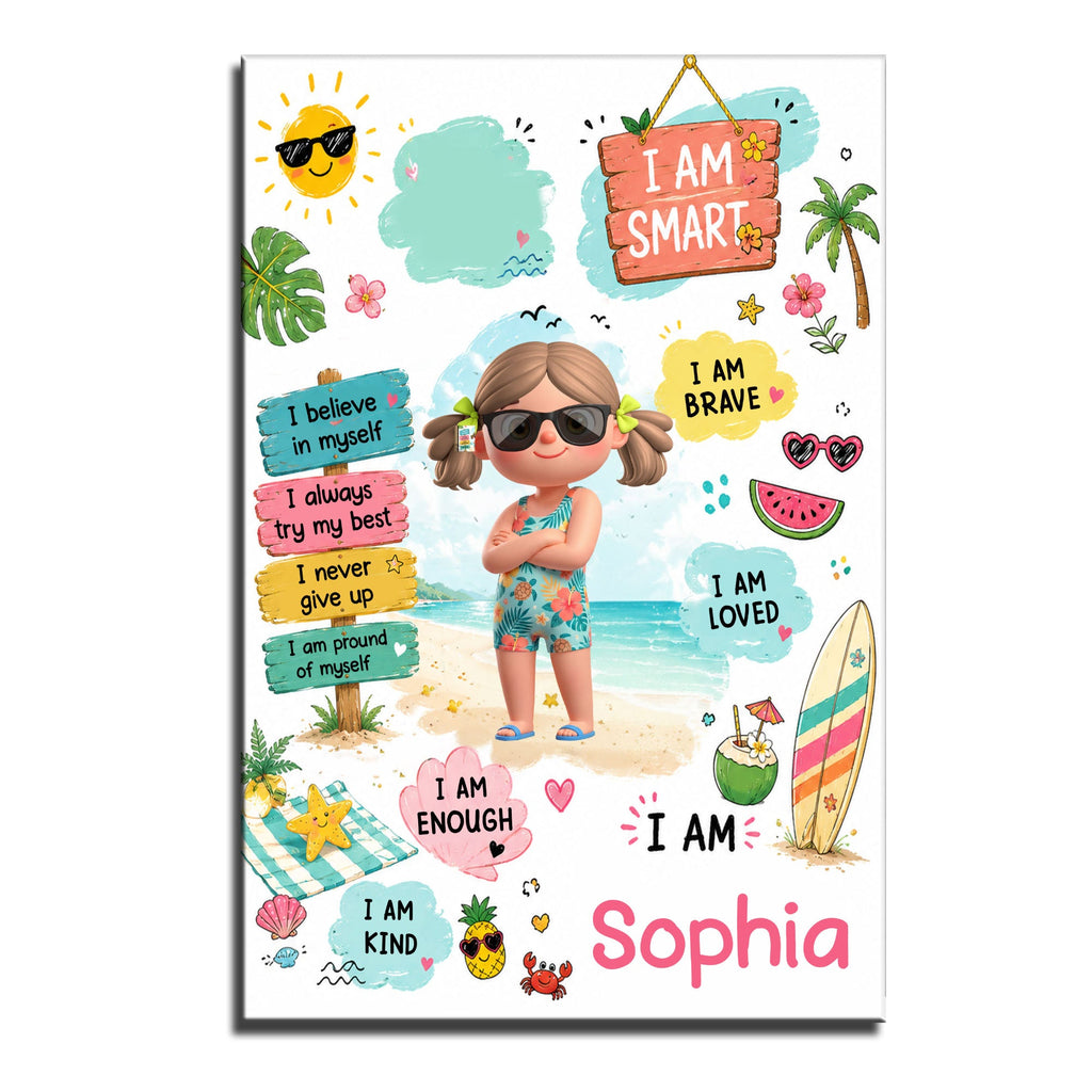 Personalized Vertical Poster Custom Name Beach Girl Art Gift Poster GradoCreations