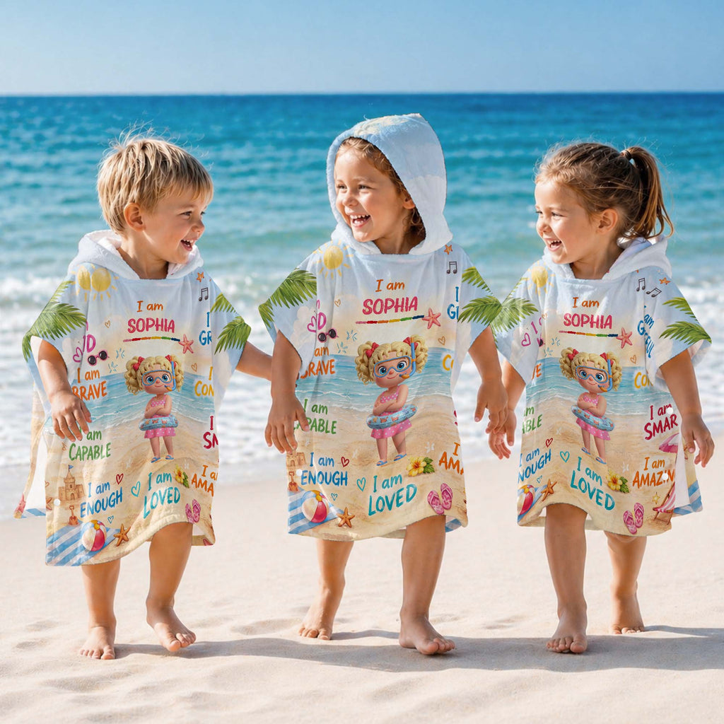 Personalized Kids Hooded Beach Towel Custom Name Gift Kids Hooded Beach Towel GradoCreations