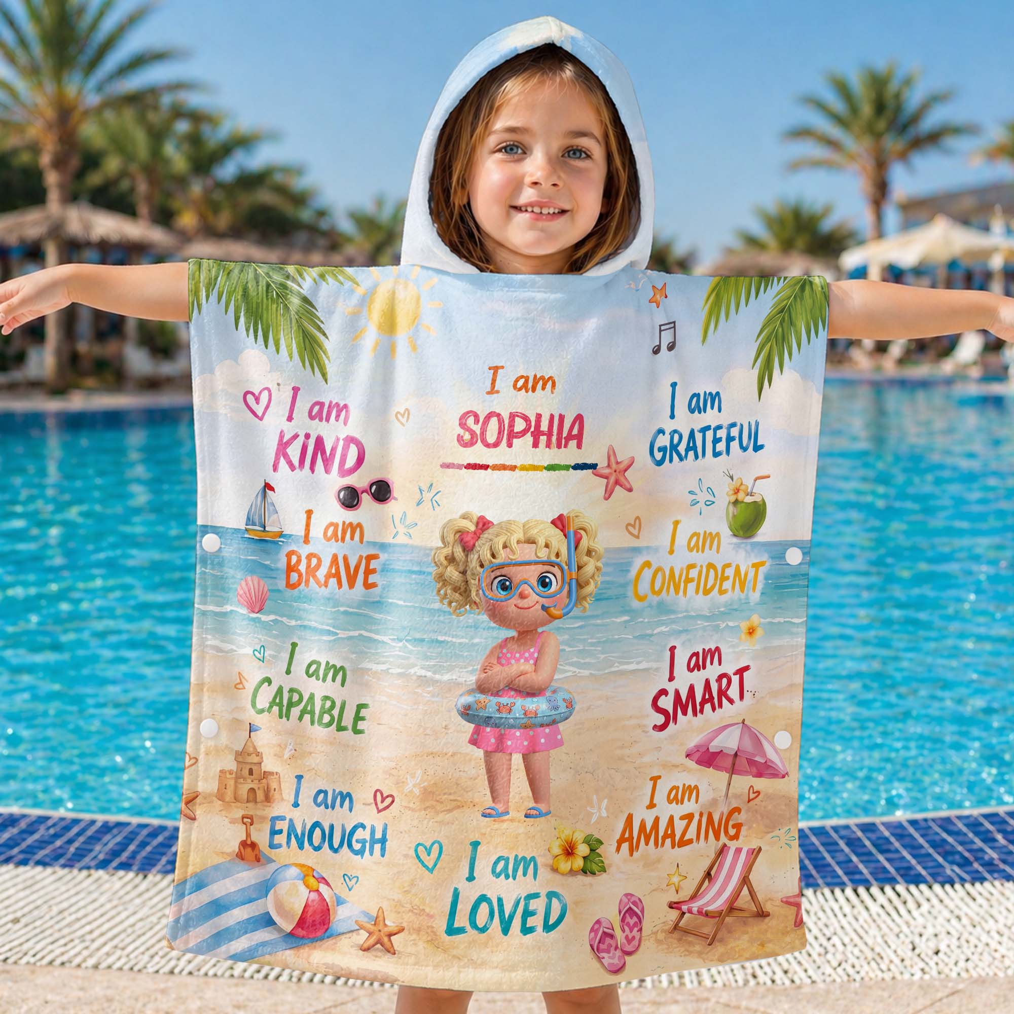 Personalized Kids Hooded Beach Towel Custom Name Gift Kids Hooded Beach Towel GradoCreations