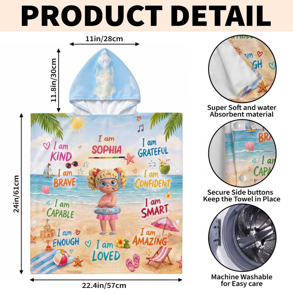 Personalized Kids Hooded Beach Towel Custom Name Gift Kids Hooded Beach Towel GradoCreations