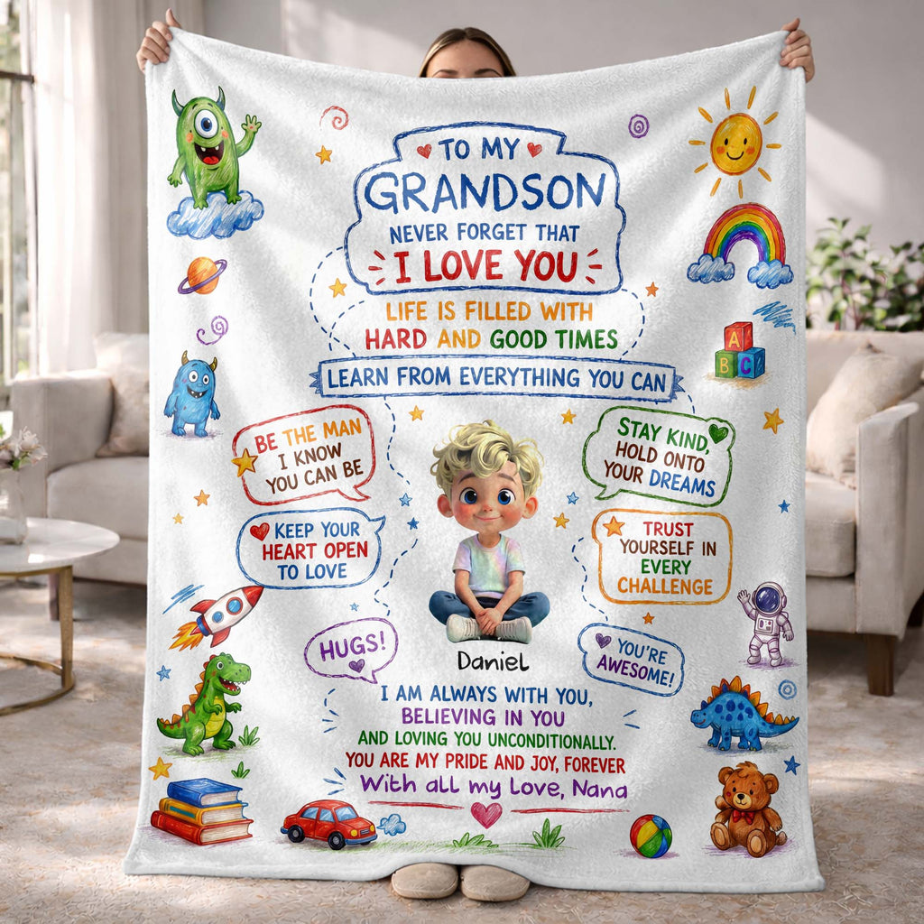 Personalized Custom Blanket with Crayon Art for Grandson Blanket GradoCreations
