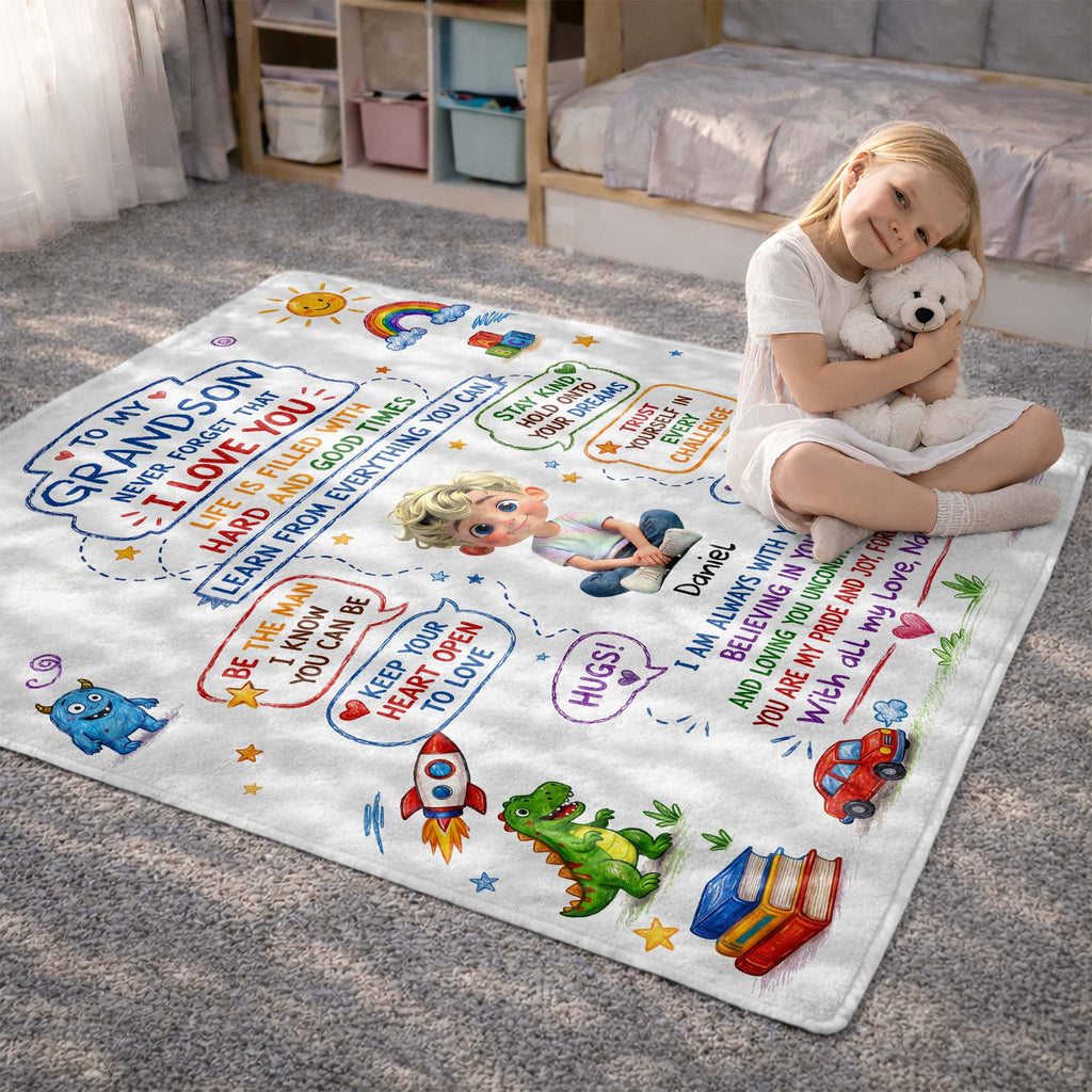 Personalized Custom Blanket with Crayon Art for Grandson Blanket GradoCreations