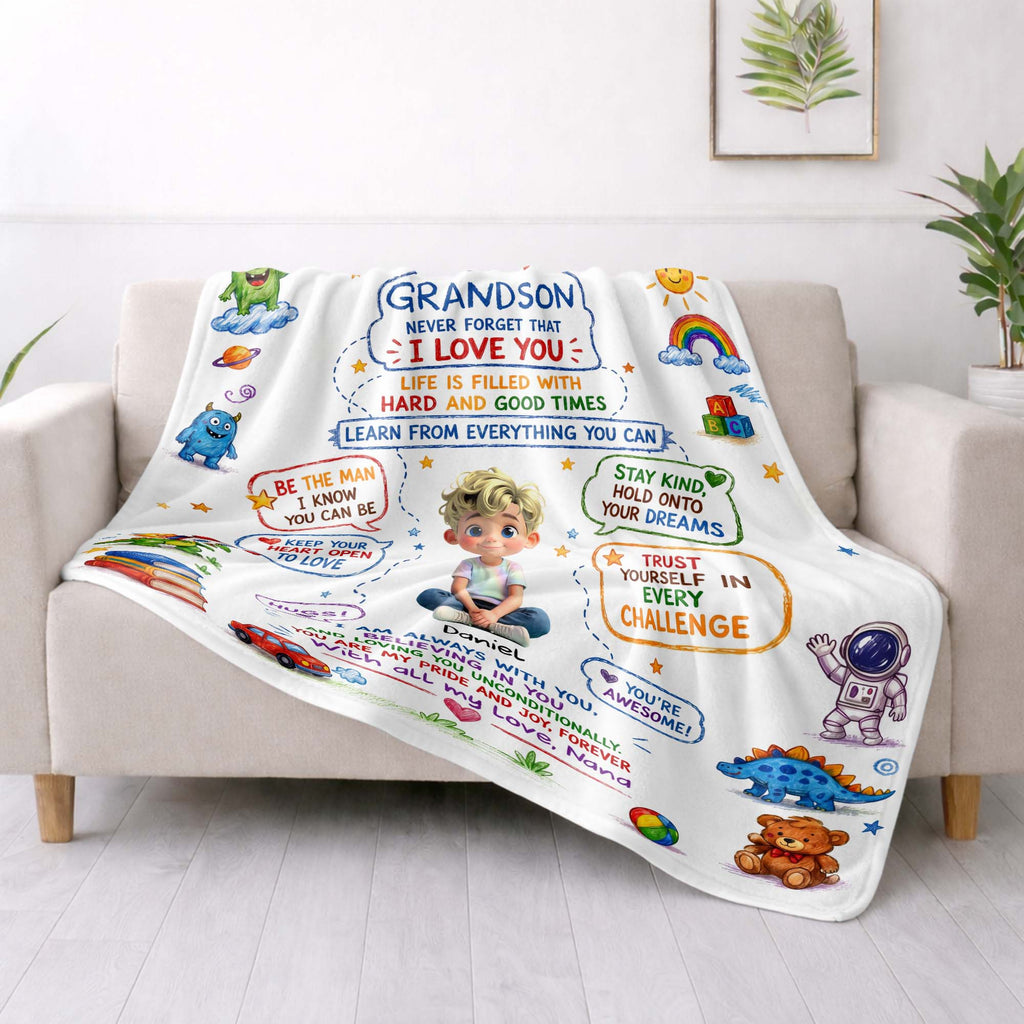 Personalized Custom Blanket with Crayon Art for Grandson Blanket GradoCreations