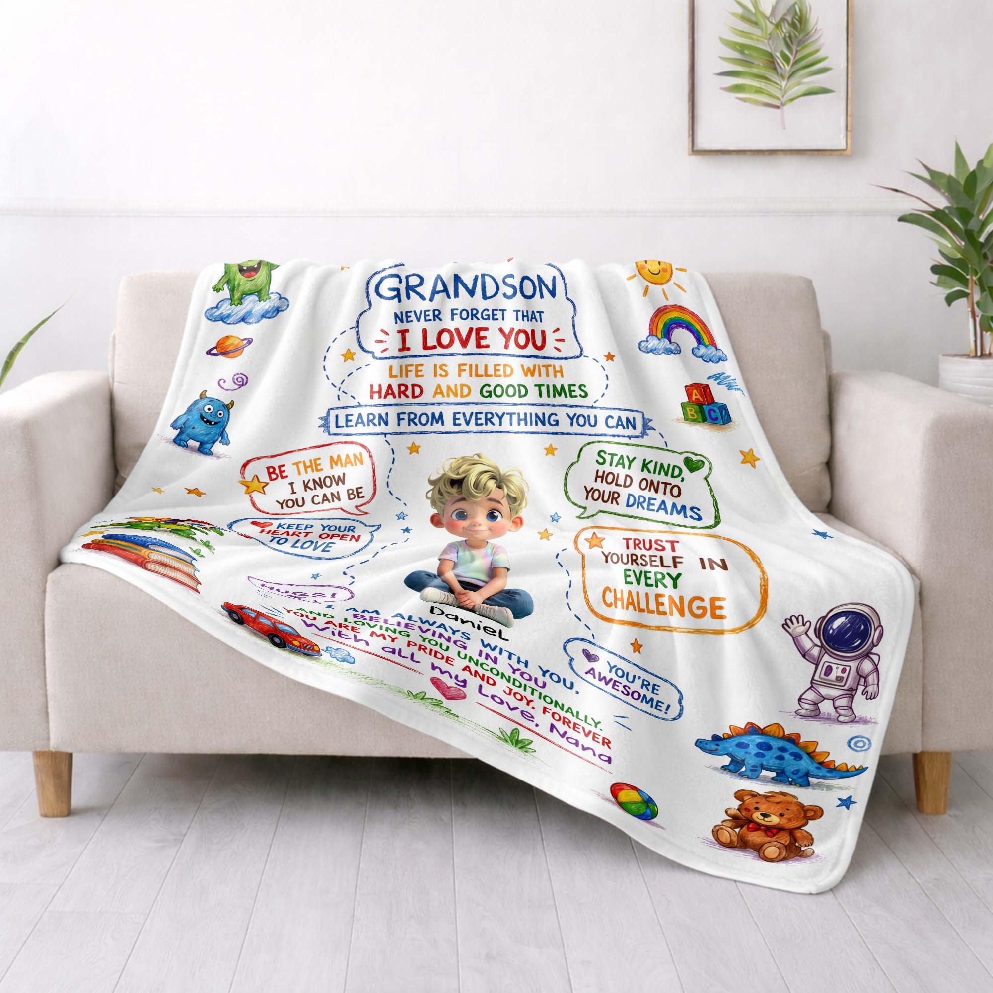 Personalized Custom Blanket with Crayon Art for Grandson Blanket GradoCreations
