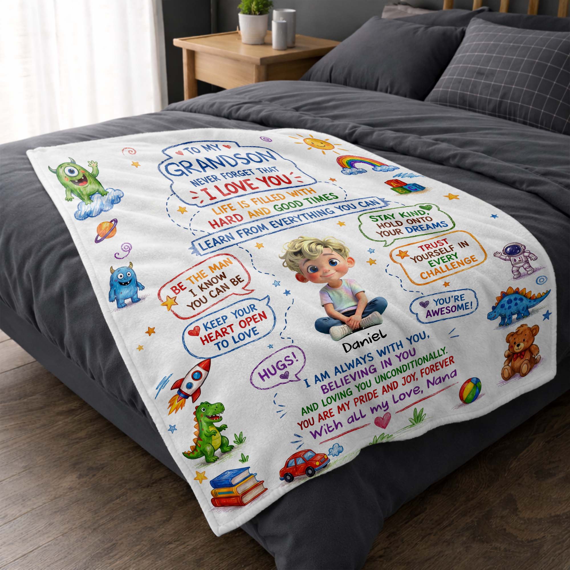 Personalized Custom Blanket with Crayon Art for Grandson Blanket GradoCreations