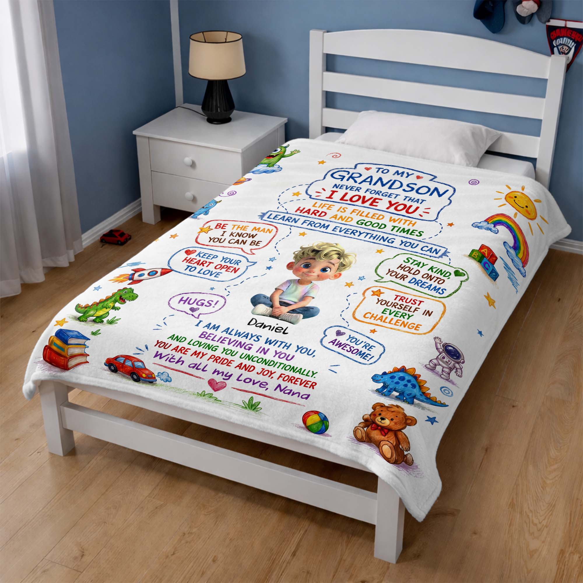 Personalized Custom Blanket with Crayon Art for Grandson Blanket GradoCreations