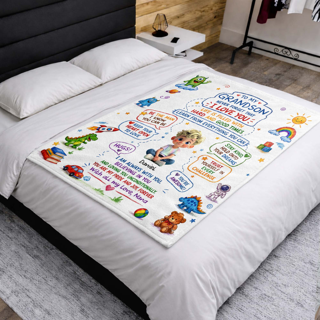 Personalized Custom Blanket with Crayon Art for Grandson Blanket GradoCreations