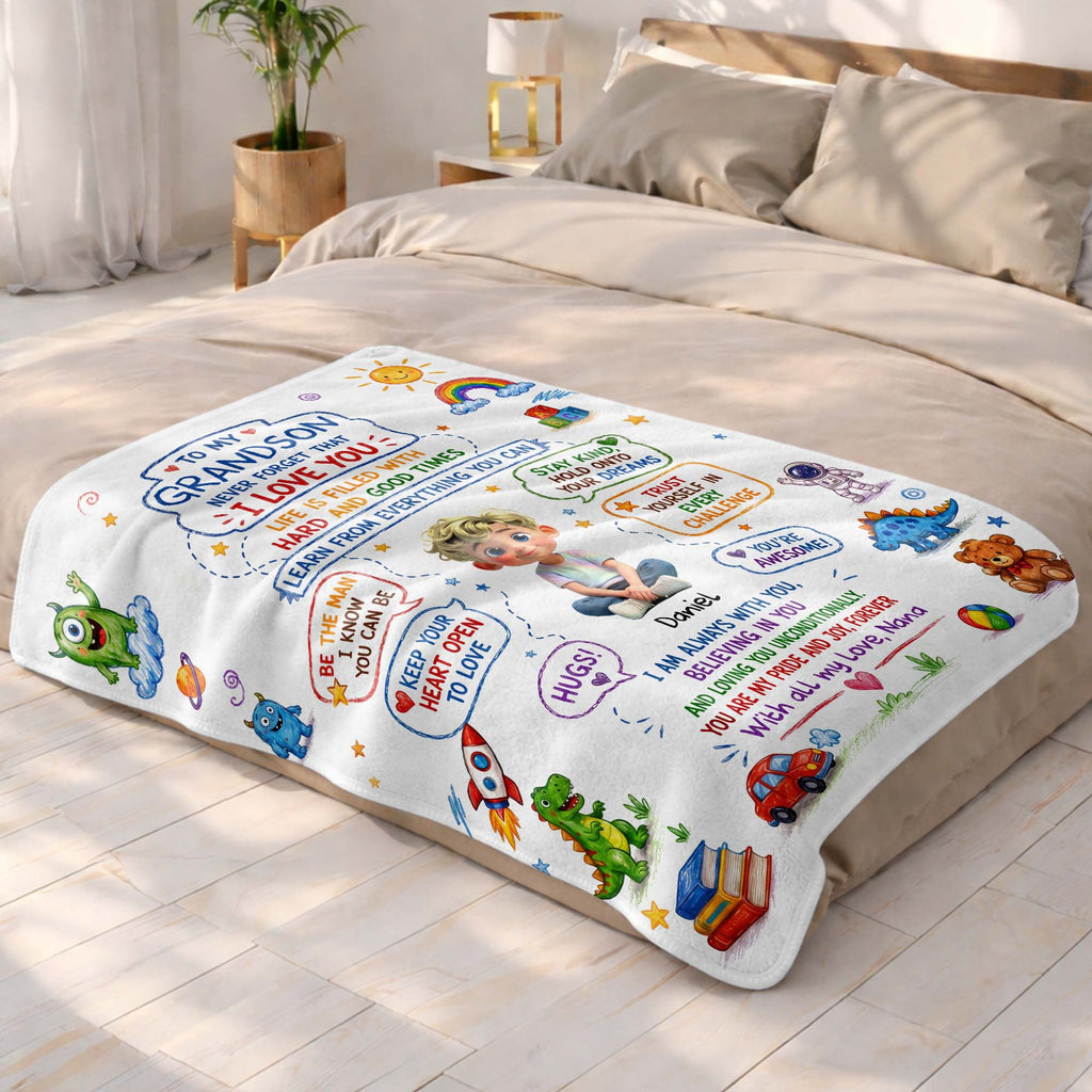 Personalized Custom Blanket with Crayon Art for Grandson Blanket GradoCreations