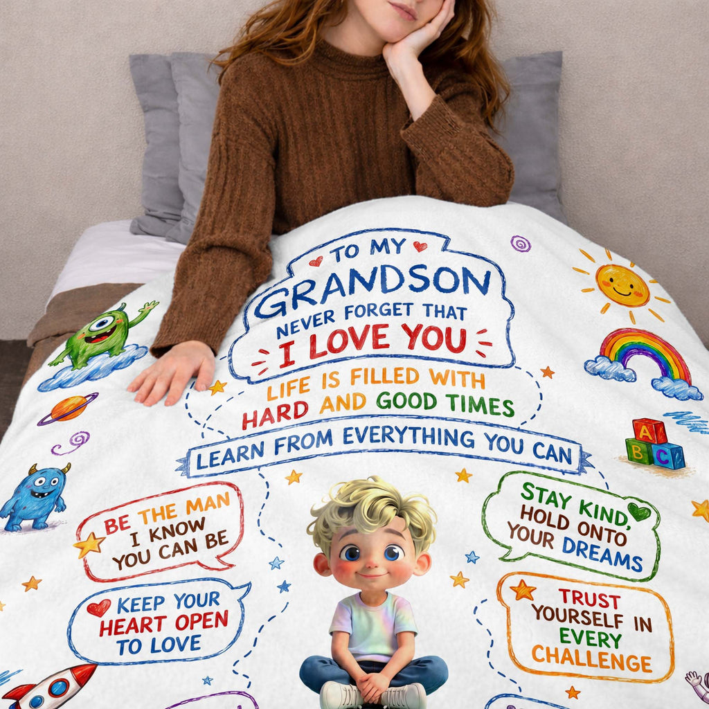 Personalized Custom Blanket with Crayon Art for Grandson Blanket GradoCreations
