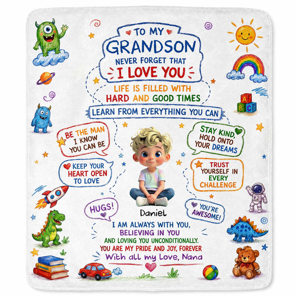 Personalized Custom Blanket with Crayon Art for Grandson Blanket GradoCreations