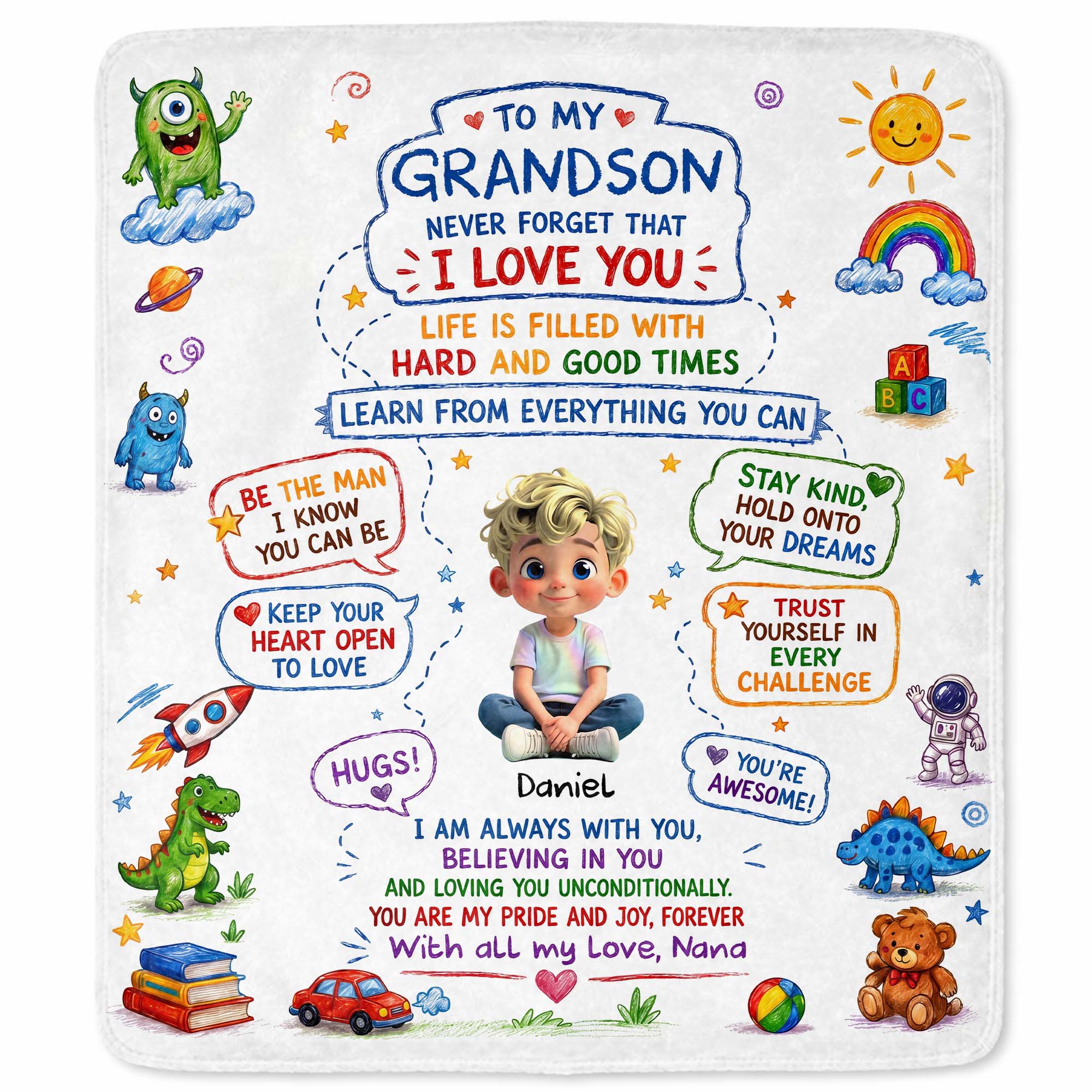 Personalized Custom Blanket with Crayon Art for Grandson Blanket GradoCreations