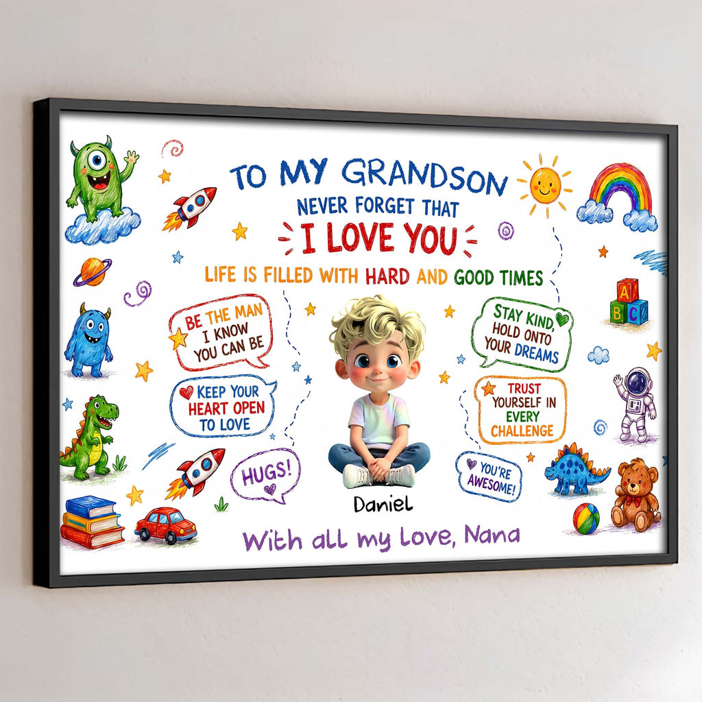 Personalized Horizontal Poster Gift for Grandson Custom Art Poster GradoCreations