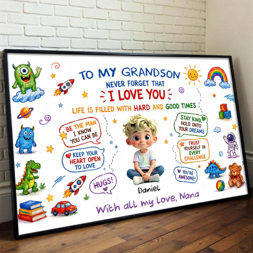 Personalized Horizontal Poster Gift for Grandson Custom Art Poster GradoCreations