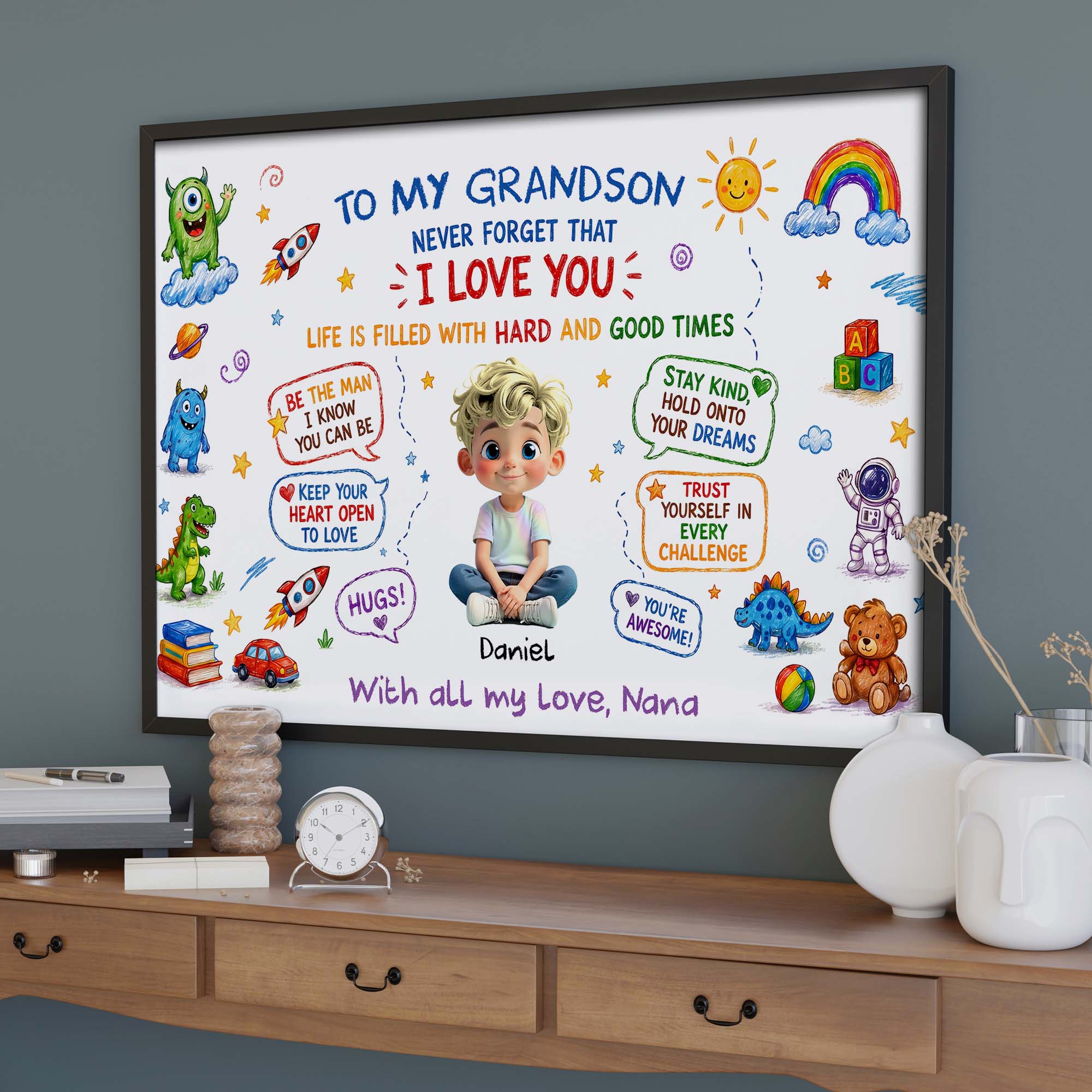 Personalized Horizontal Poster Gift for Grandson Custom Art Poster GradoCreations