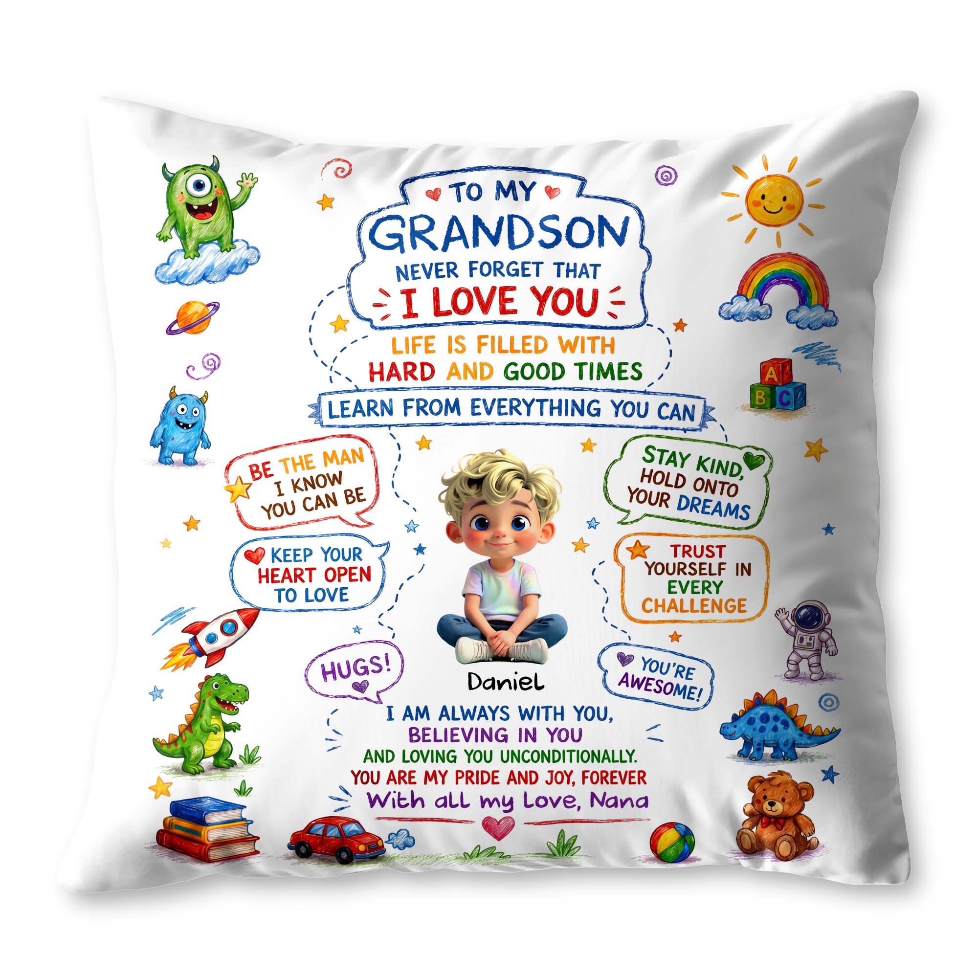 Personalized Dinosaur Pillow Custom Message Gift for Grandson Pillow GradoCreations