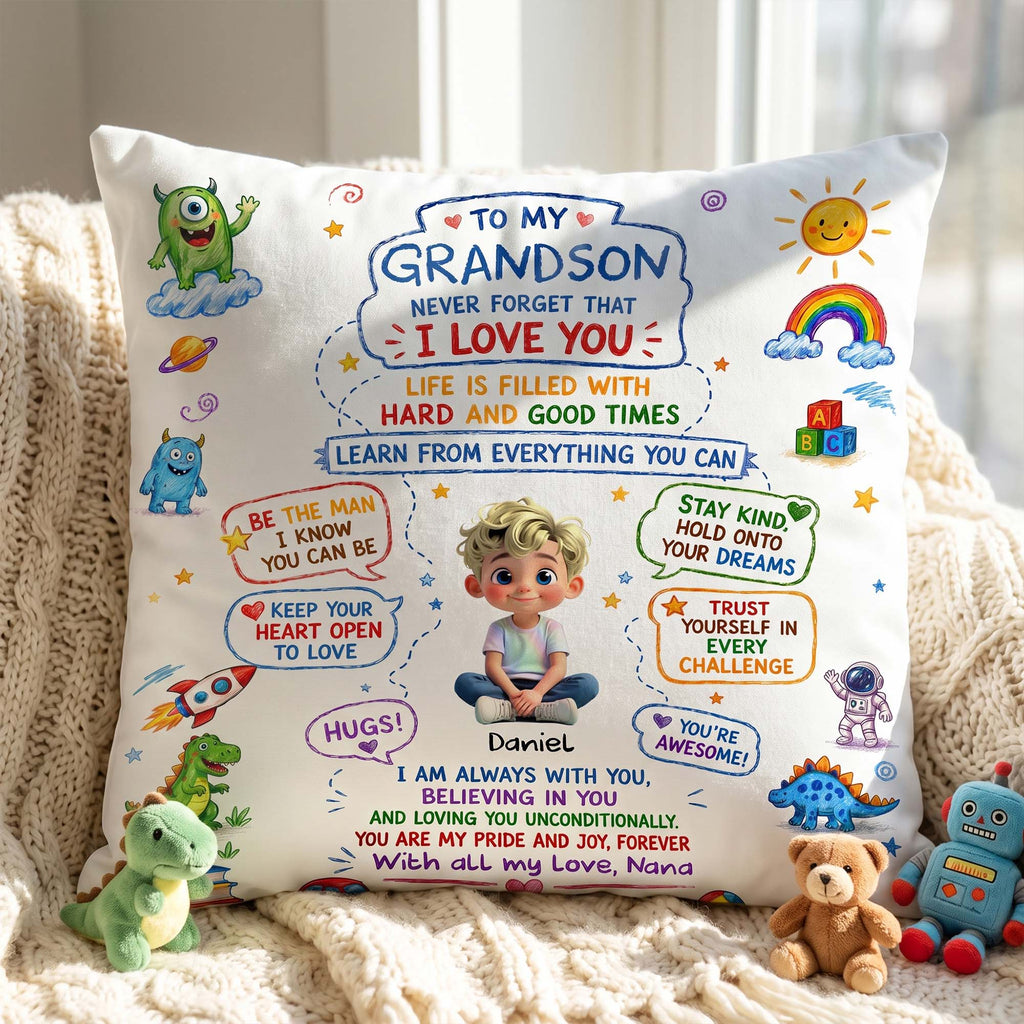 Personalized Dinosaur Pillow Custom Message Gift for Grandson Pillow GradoCreations