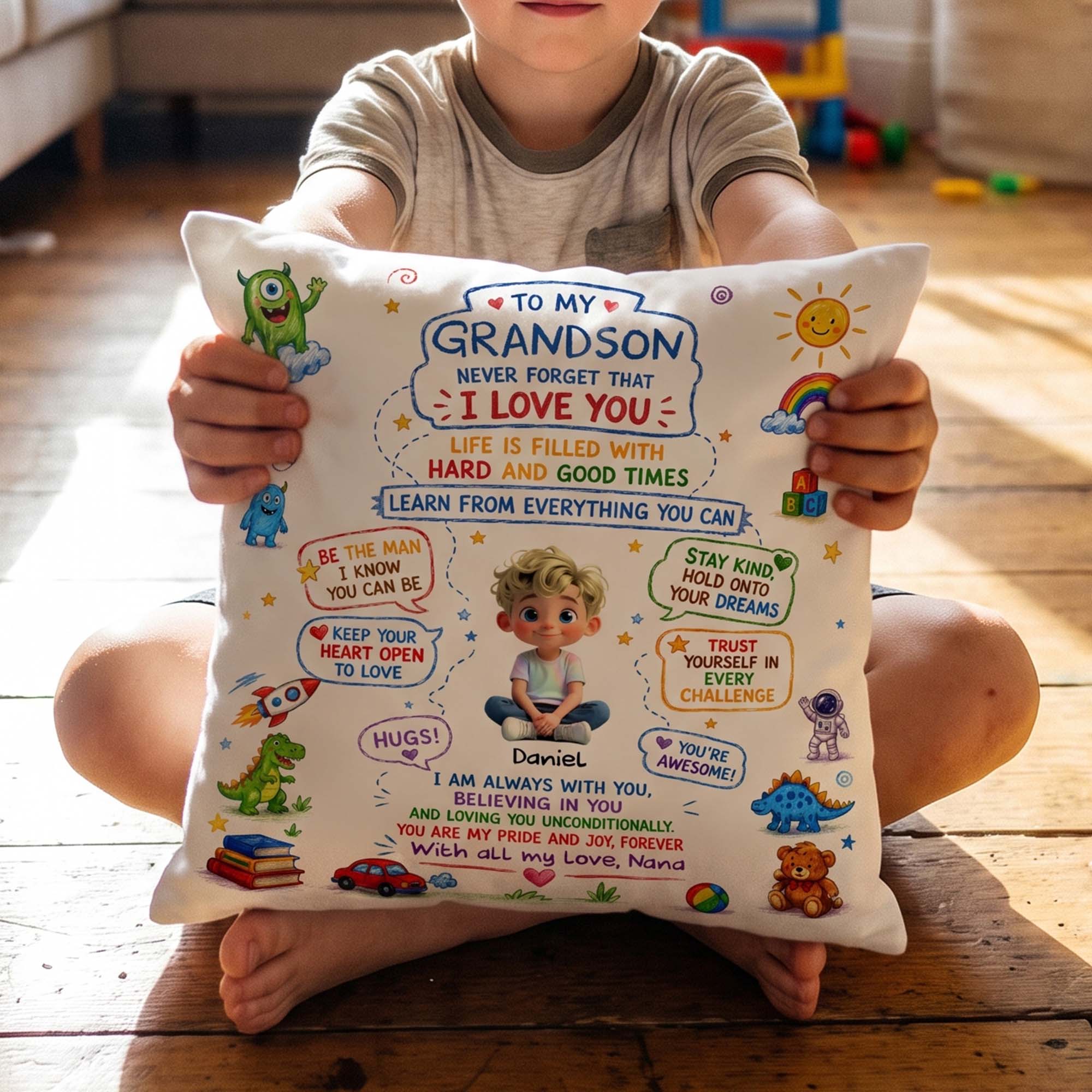 Personalized Dinosaur Pillow Custom Message Gift for Grandson Pillow GradoCreations