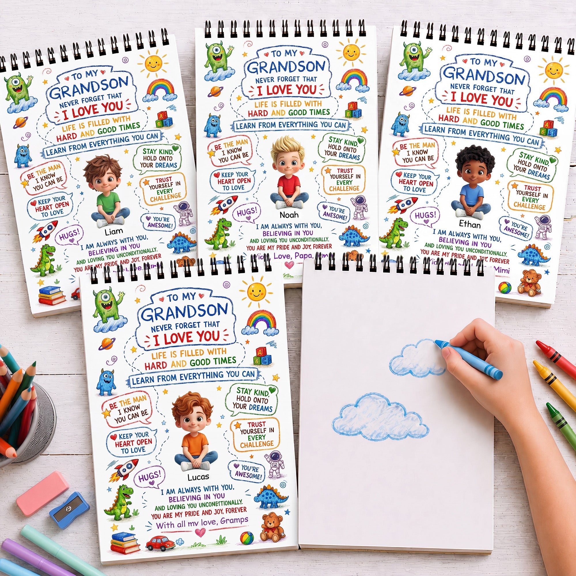 Personalized Sketch Book for Grandson with Dinosaurs Gift Sketch Book GradoCreations