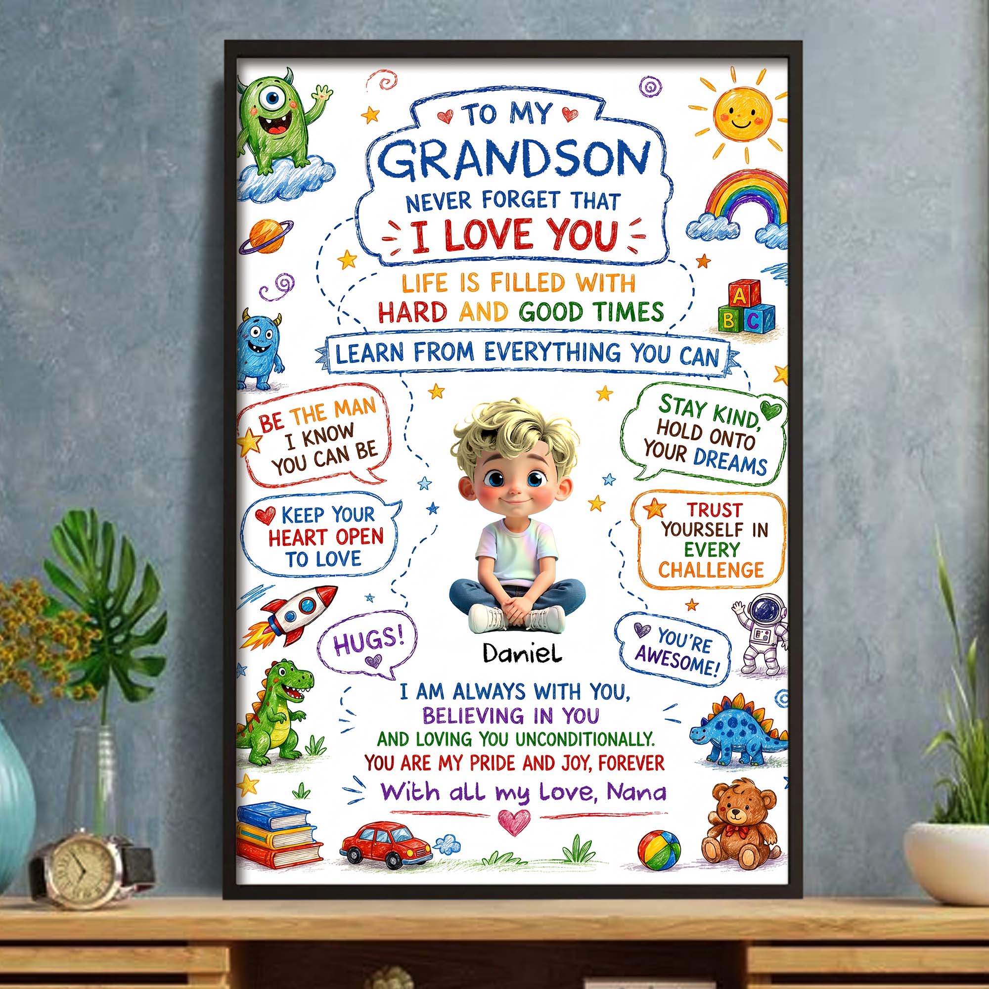 Personalized Custom Vertical Poster for Grandson - Unique Gift Poster GradoCreations