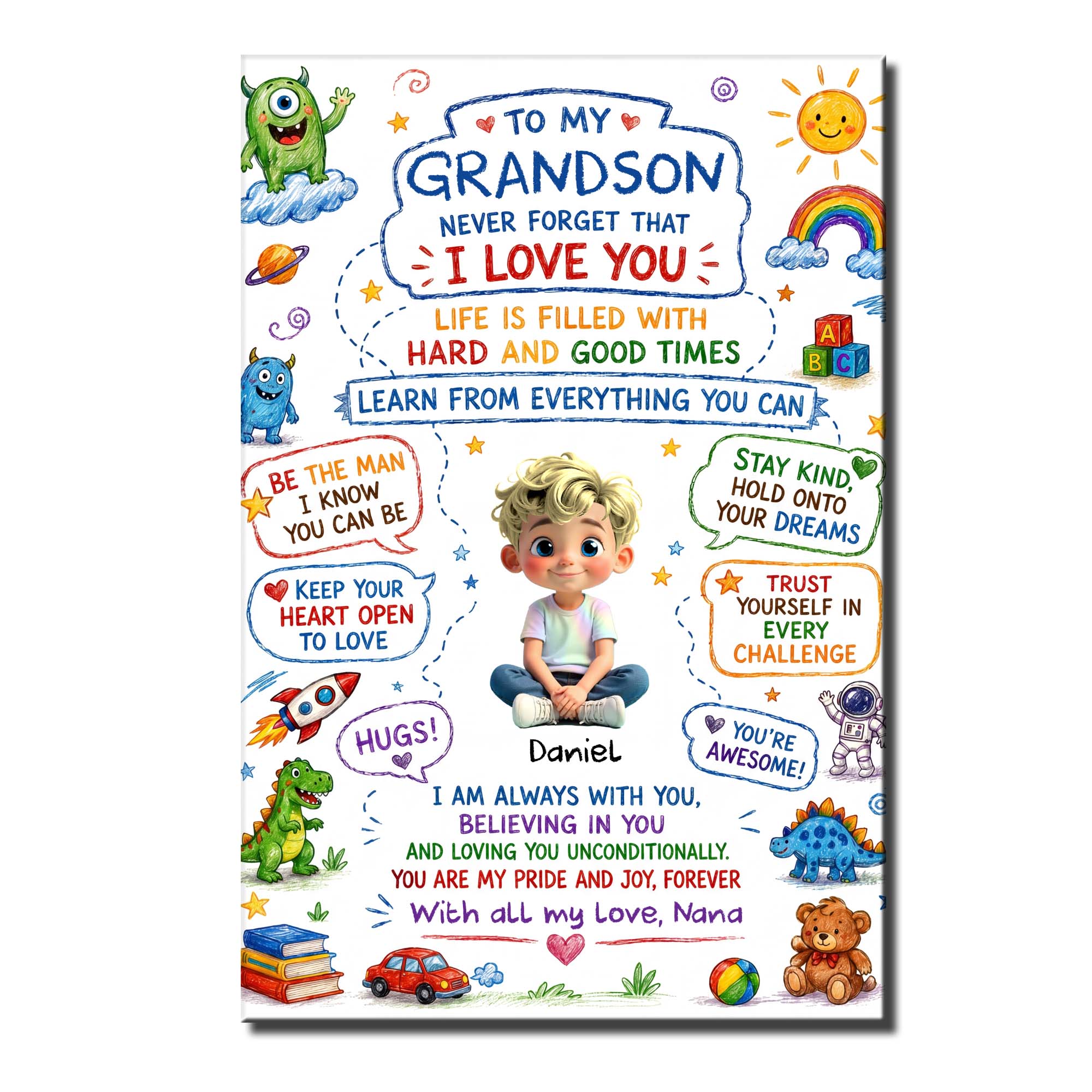 Personalized Custom Vertical Poster for Grandson - Unique Gift Poster GradoCreations