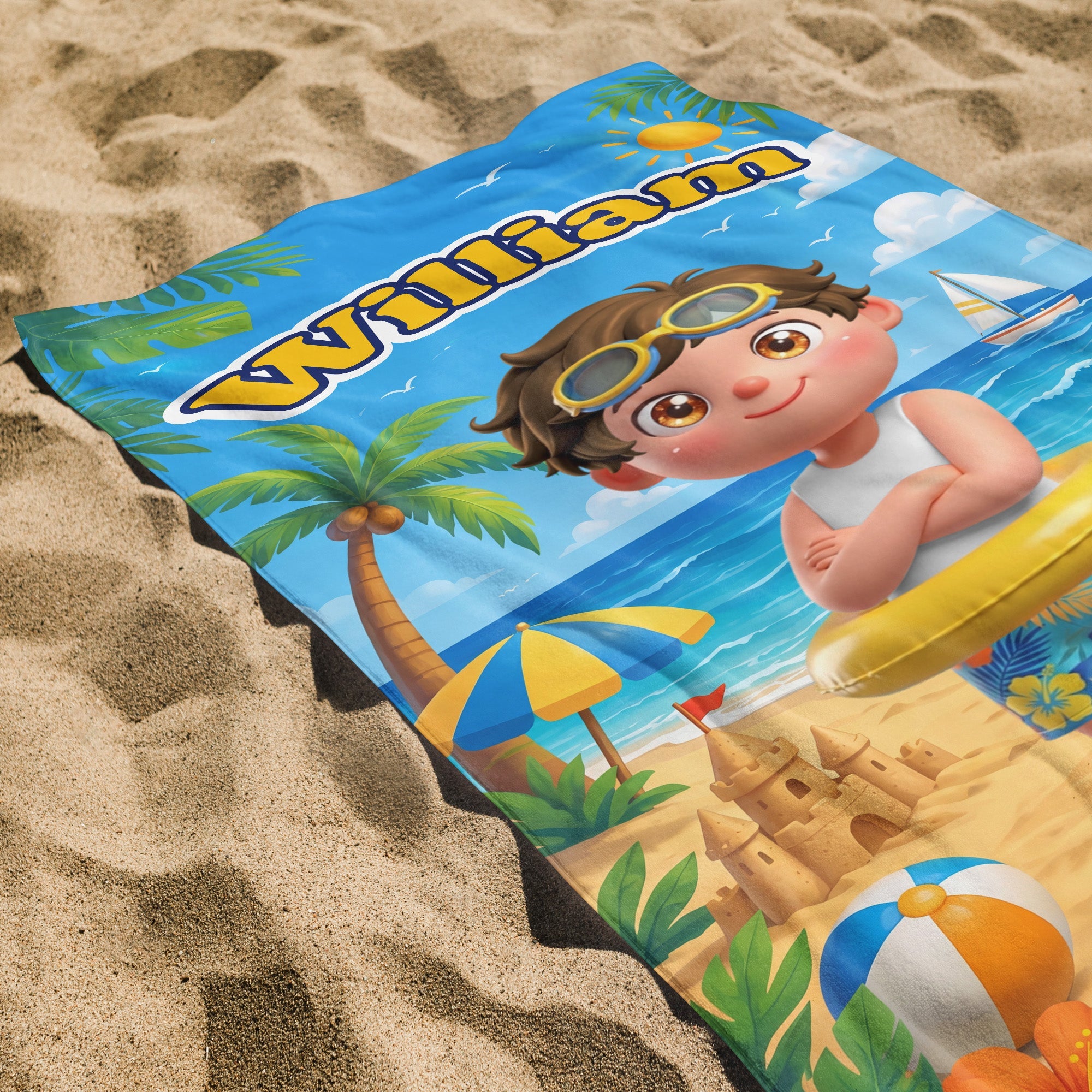Personalized Kids Beach Towel Custom Name Surfboard Gift Beach Towels GradoCreations