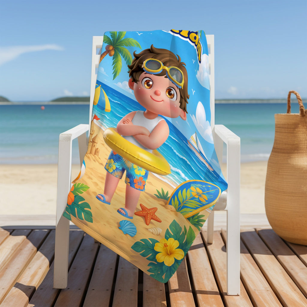 Personalized Kids Beach Towel Custom Name Surfboard Gift Beach Towels GradoCreations