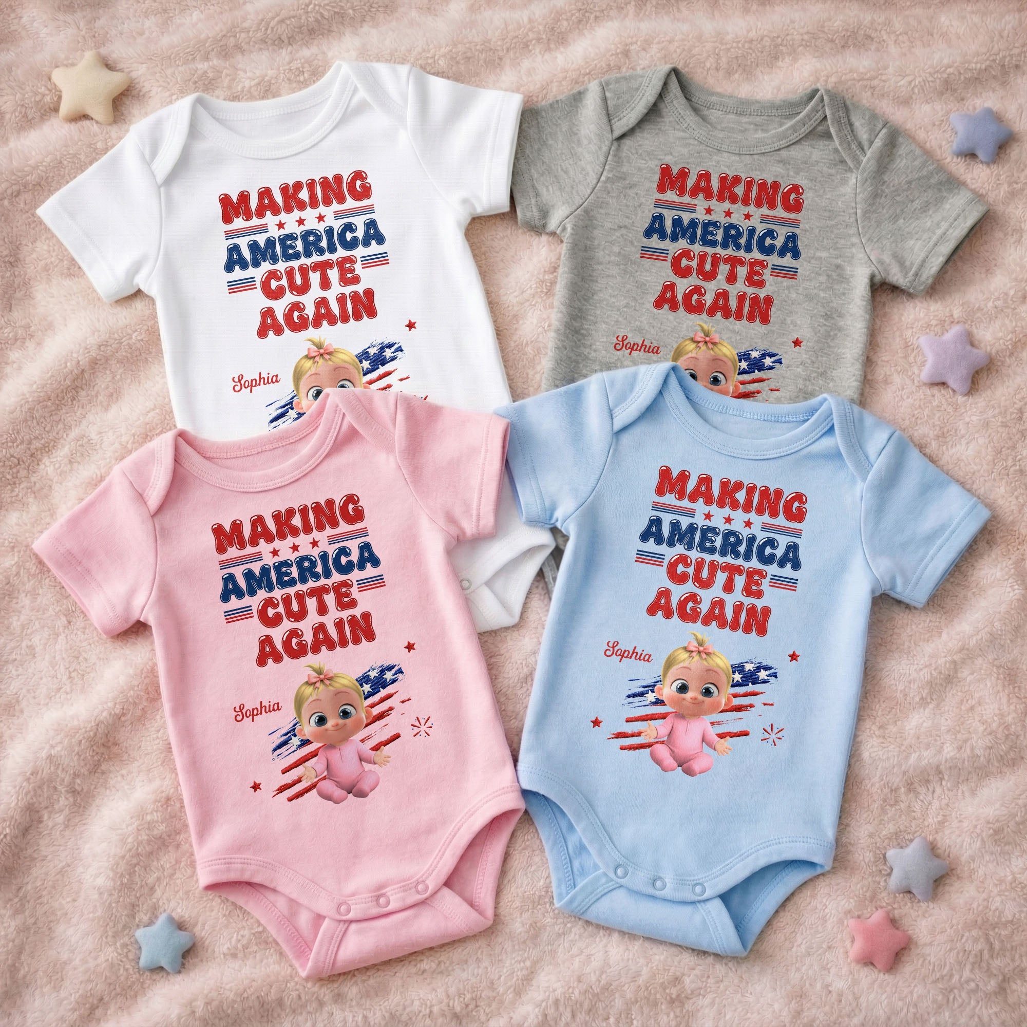 Personalized Baby Onesie Custom Name American Flag Gift Baby Onesie GradoCreations