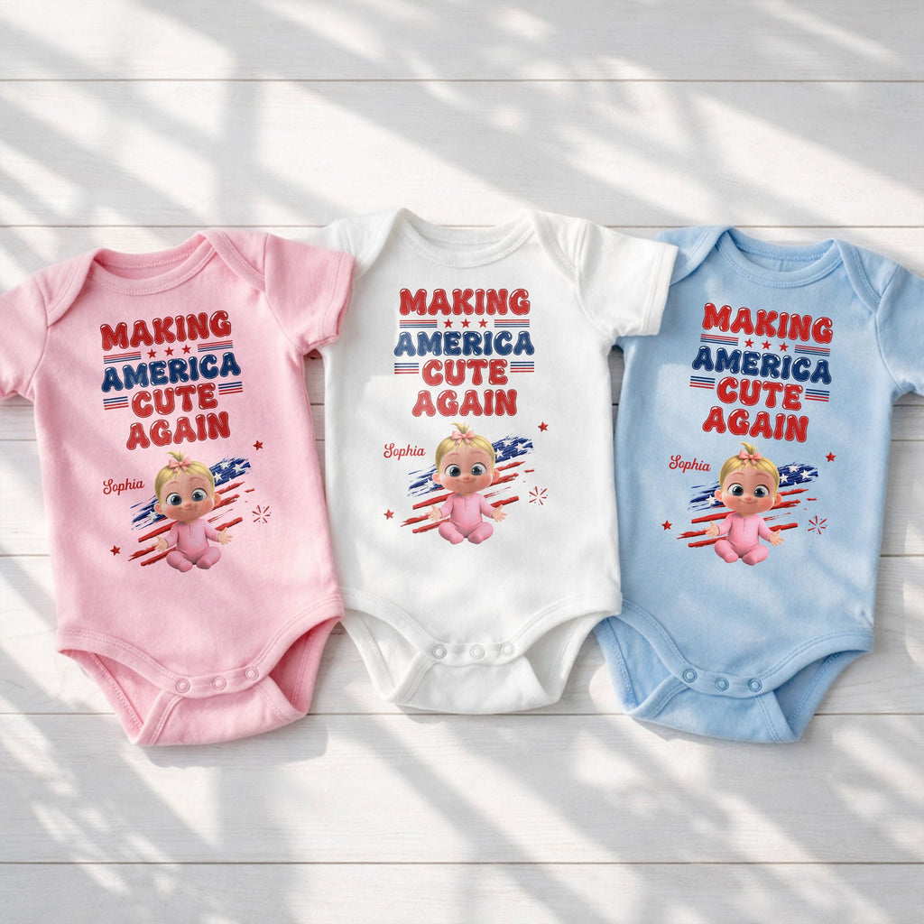 Personalized Baby Onesie Custom Name American Flag Gift Baby Onesie GradoCreations