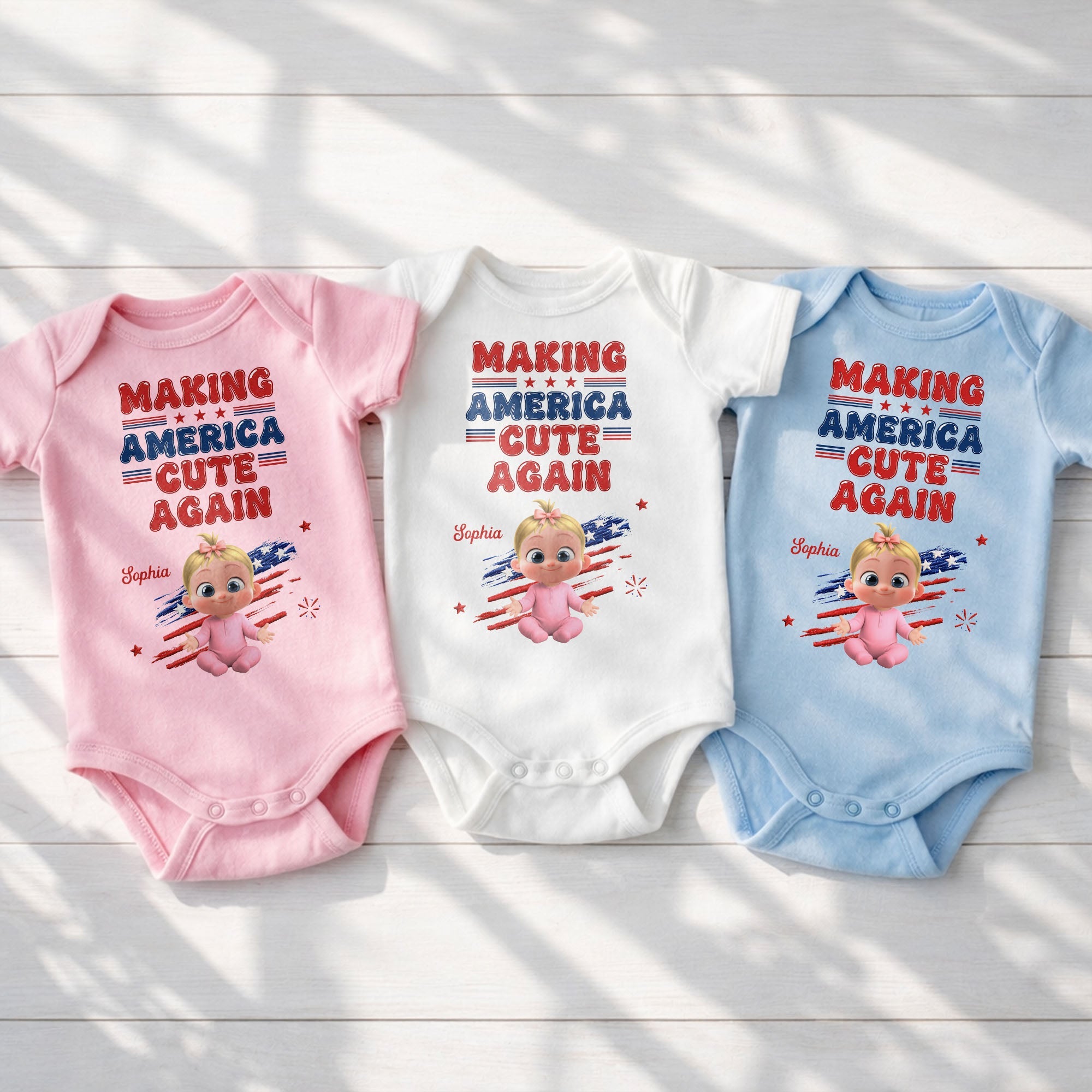 Personalized Baby Onesie Custom Name American Flag Gift Baby Onesie GradoCreations