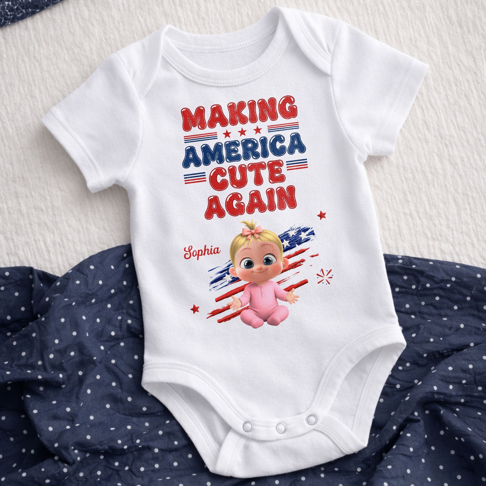 Personalized Baby Onesie Custom Name American Flag Gift Baby Onesie GradoCreations