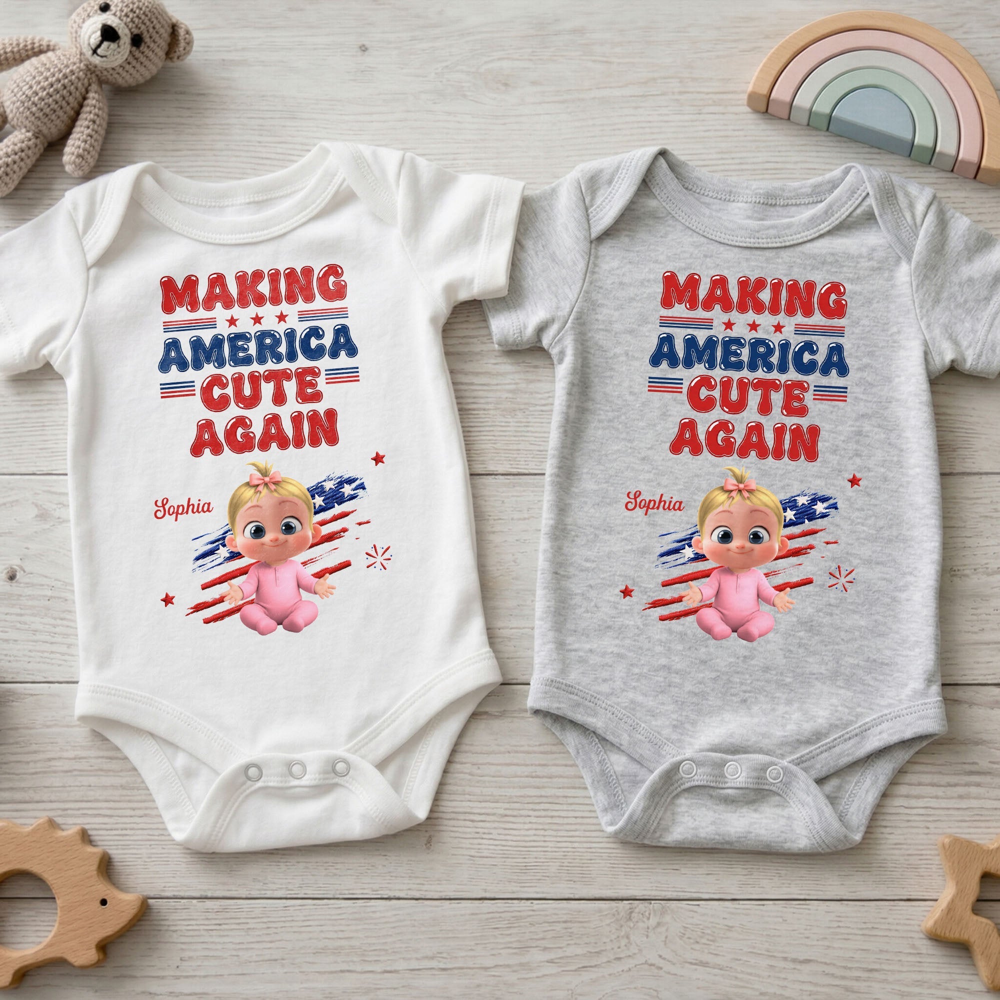Personalized Baby Onesie Custom Name American Flag Gift Baby Onesie GradoCreations