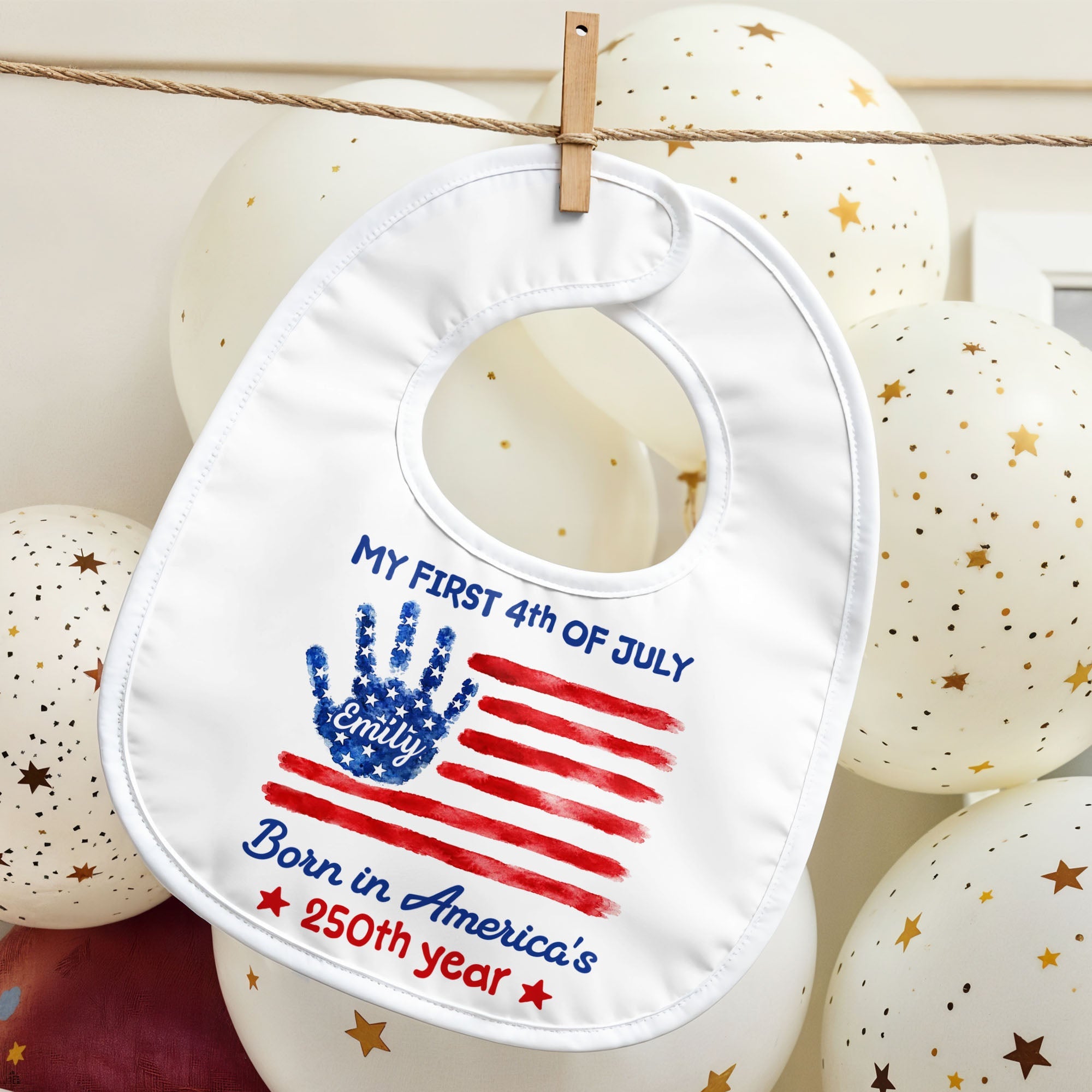 Personalized 4th of July Baby Bib Custom Name American Flag Gift Baby Bib GradoCreations