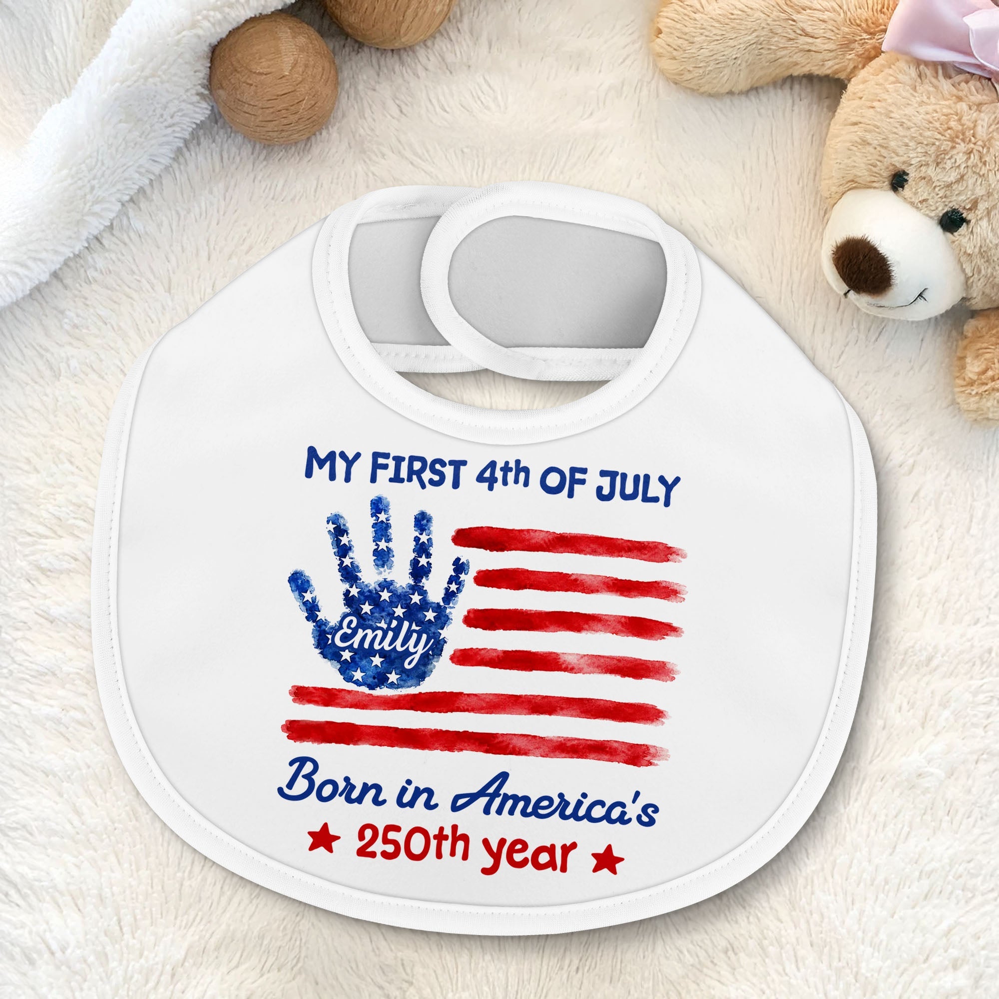 Personalized 4th of July Baby Bib Custom Name American Flag Gift Baby Bib GradoCreations