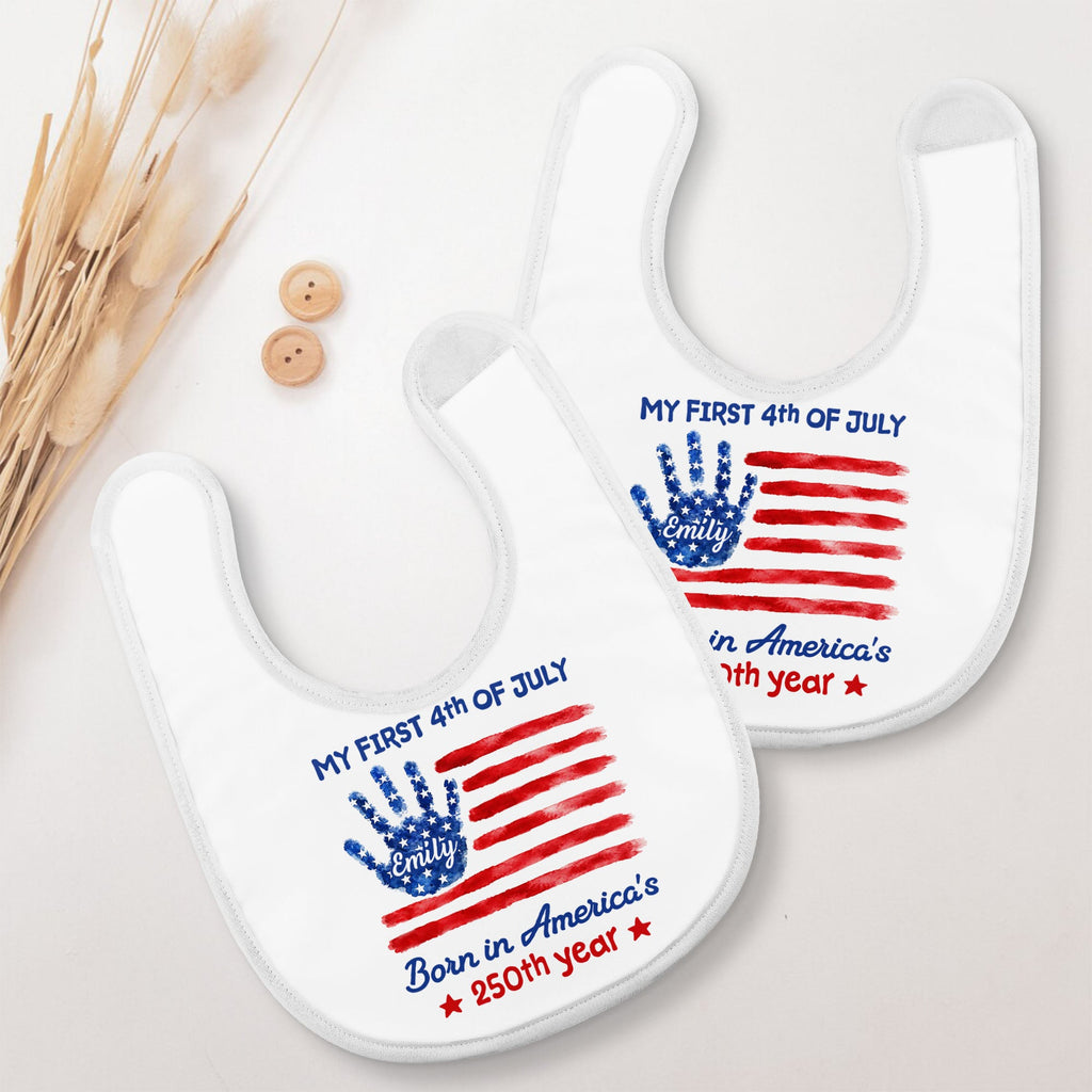 Personalized 4th of July Baby Bib Custom Name American Flag Gift Baby Bib GradoCreations