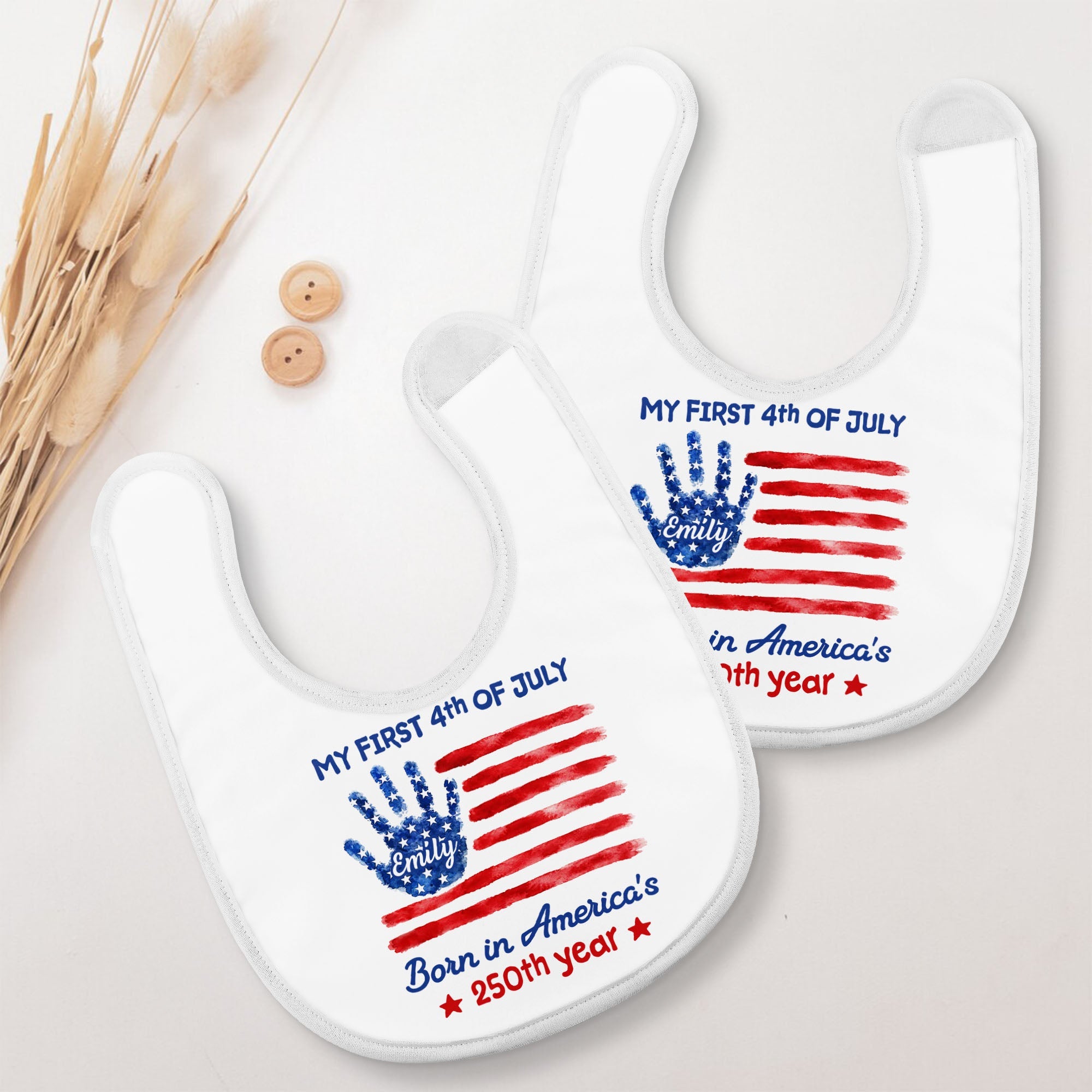 Personalized 4th of July Baby Bib Custom Name American Flag Gift Baby Bib GradoCreations