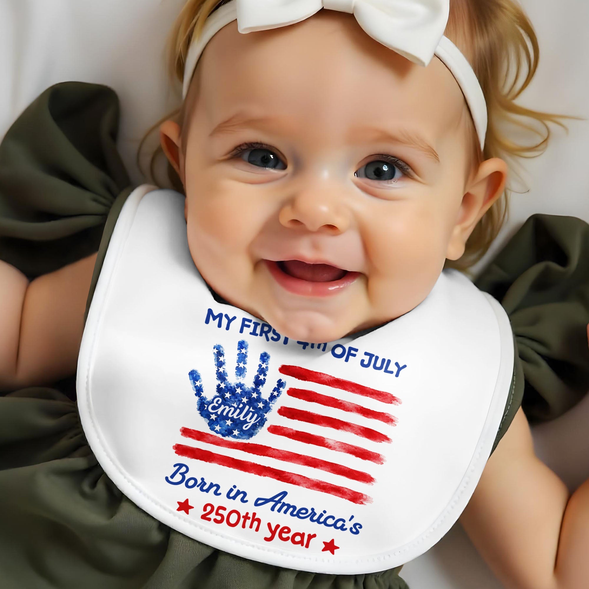 Personalized 4th of July Baby Bib Custom Name American Flag Gift Baby Bib GradoCreations