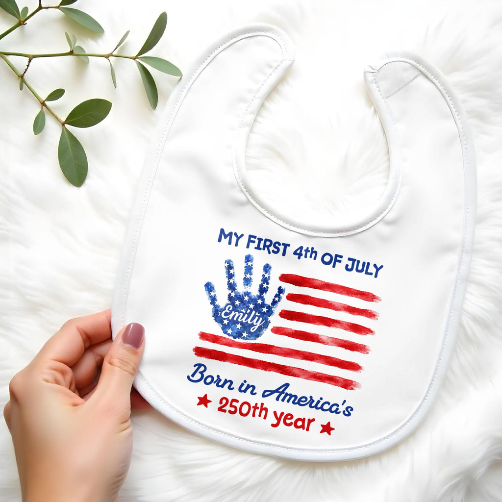 Personalized 4th of July Baby Bib Custom Name American Flag Gift Baby Bib GradoCreations