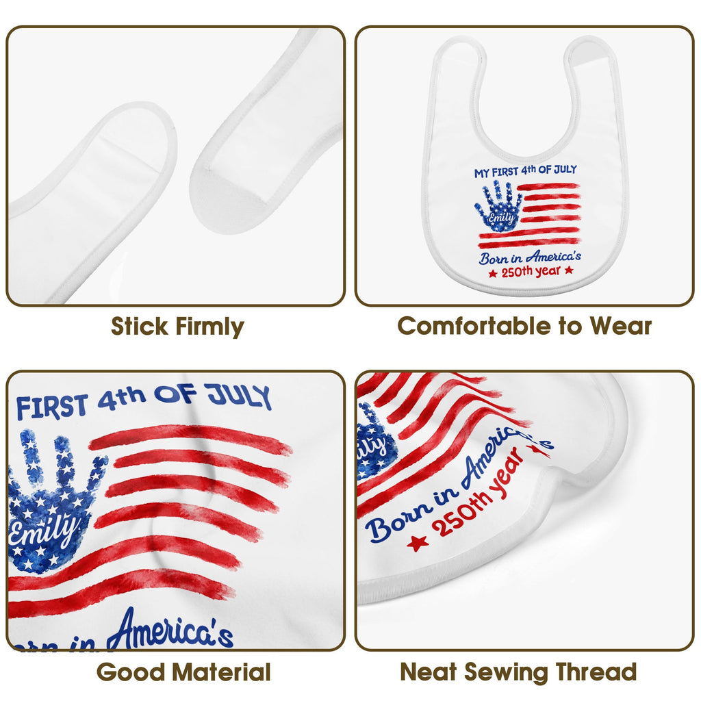 Personalized 4th of July Baby Bib Custom Name American Flag Gift Baby Bib GradoCreations