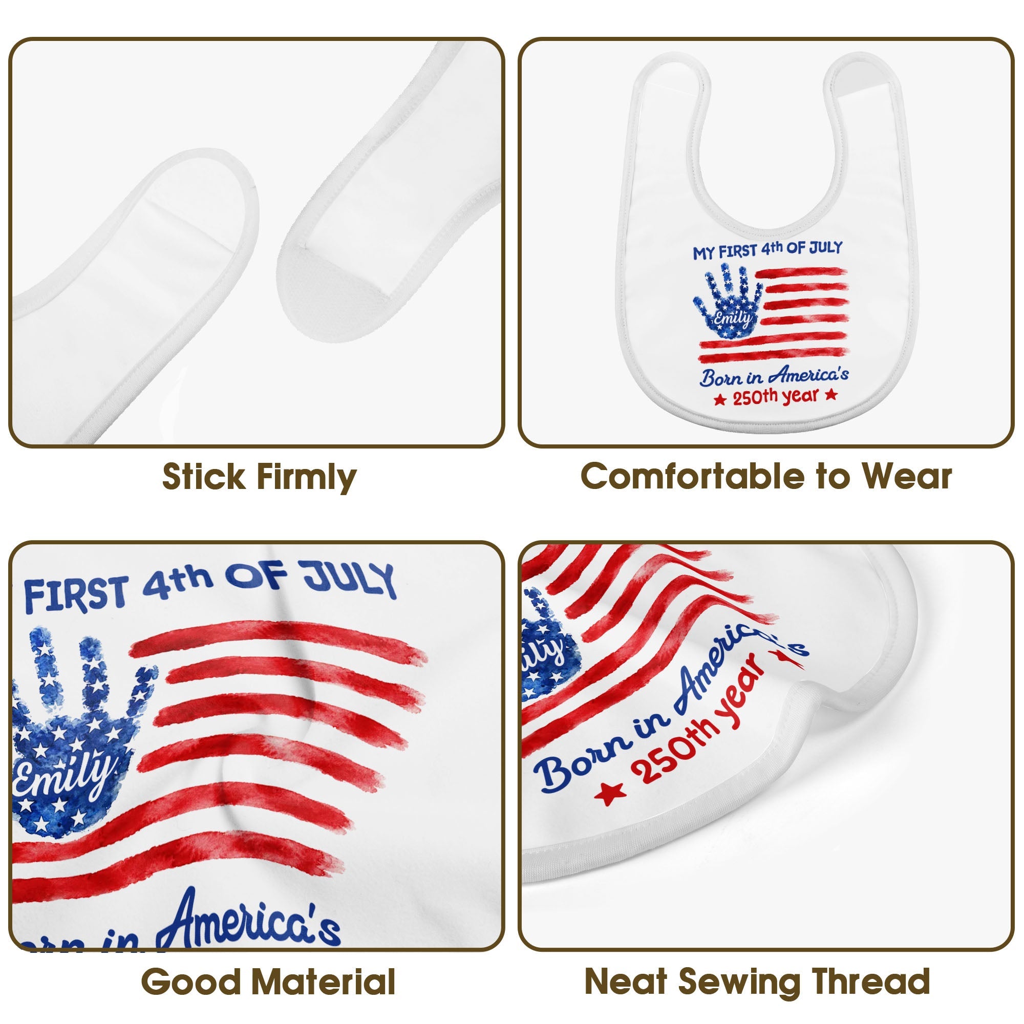 Personalized 4th of July Baby Bib Custom Name American Flag Gift Baby Bib GradoCreations