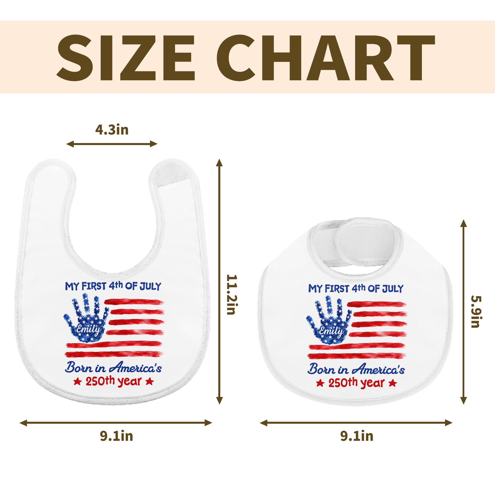 Personalized 4th of July Baby Bib Custom Name American Flag Gift Baby Bib GradoCreations