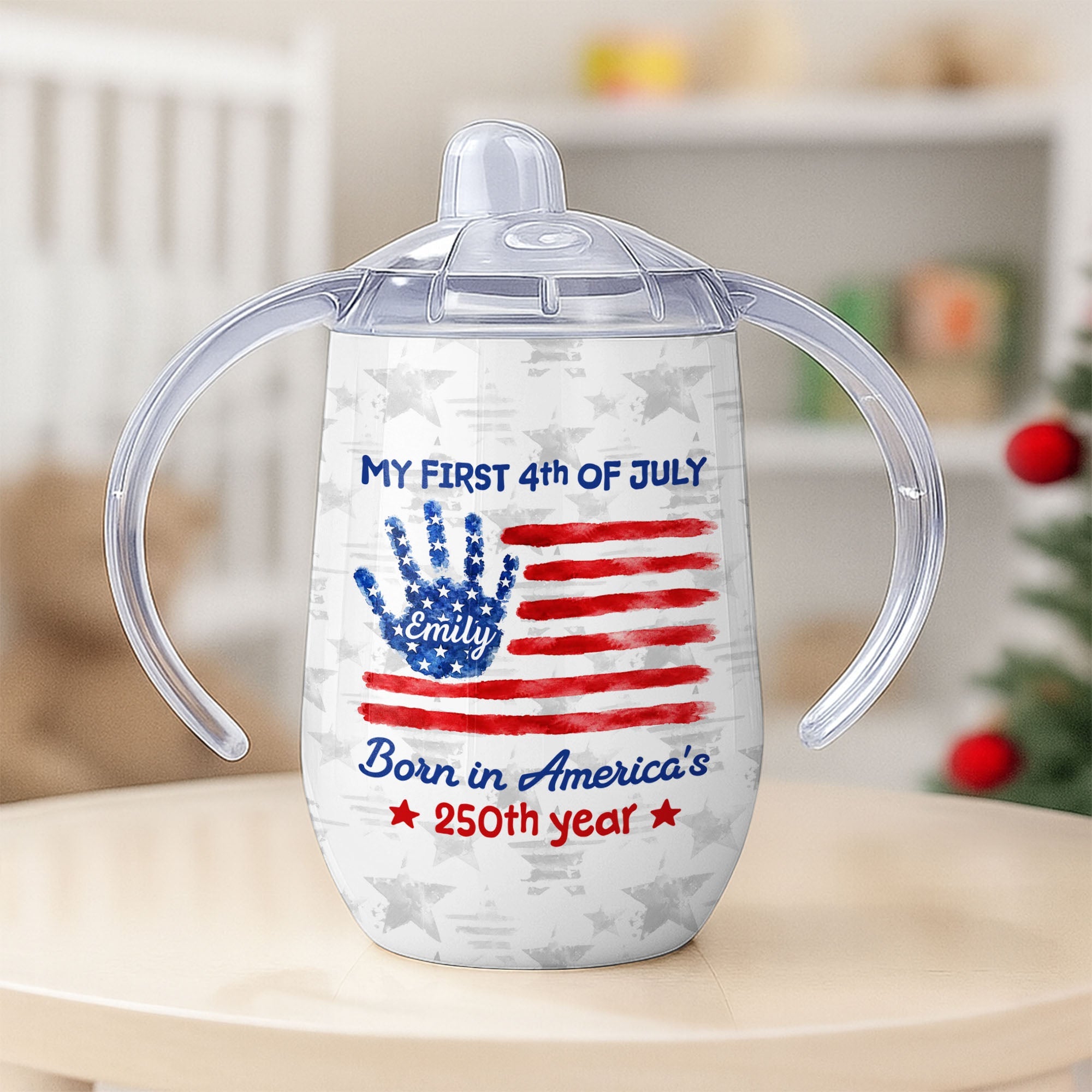 Personalized 4th of July American Flag Sippy Cup Custom Name Gift for Kids Sippy Cup GradoCreations