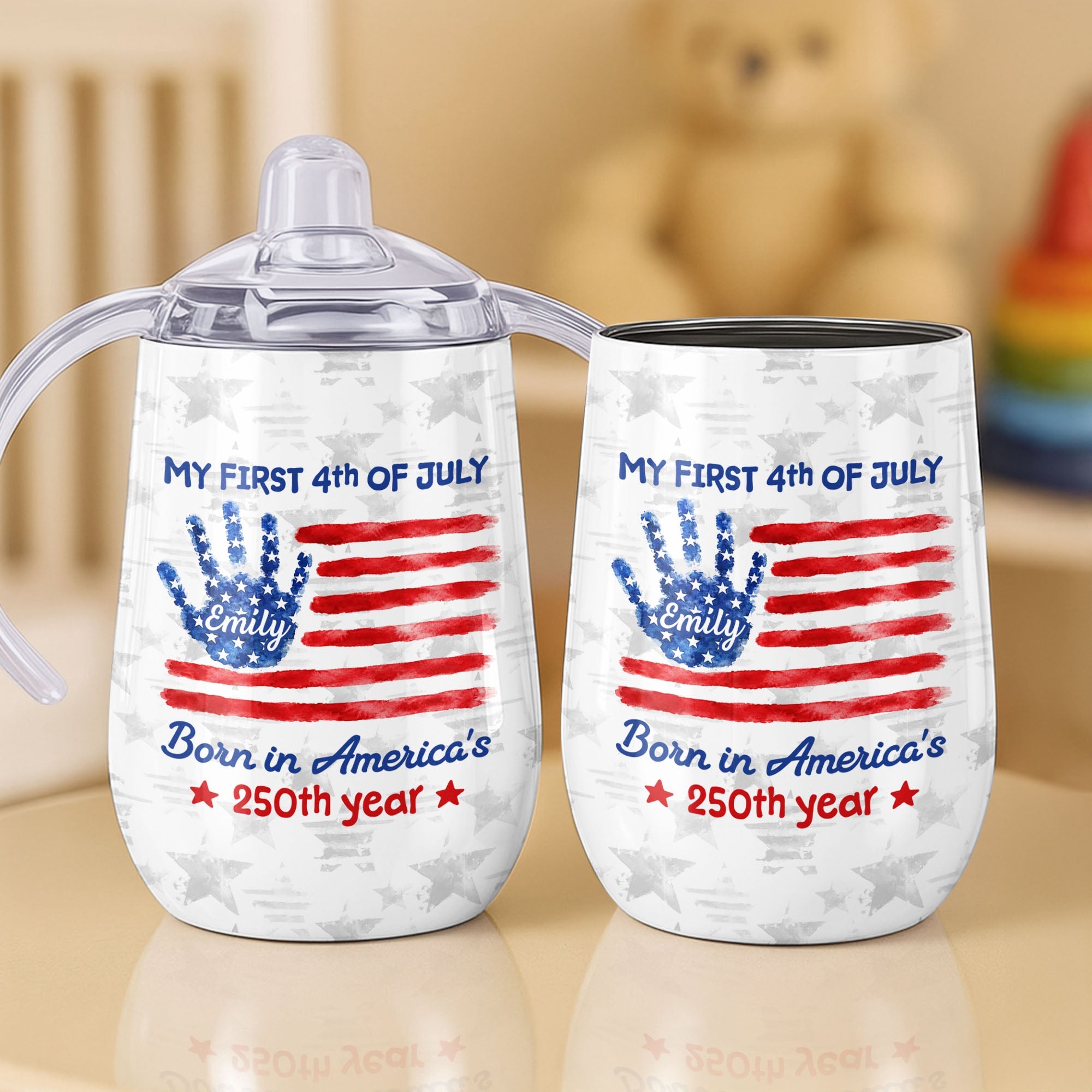 Personalized 4th of July American Flag Sippy Cup Custom Name Gift for Kids Sippy Cup GradoCreations