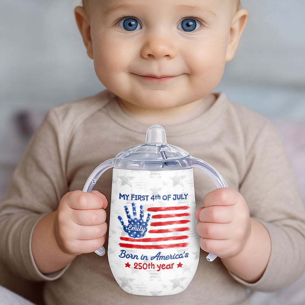Personalized 4th of July American Flag Sippy Cup Custom Name Gift for Kids Sippy Cup GradoCreations